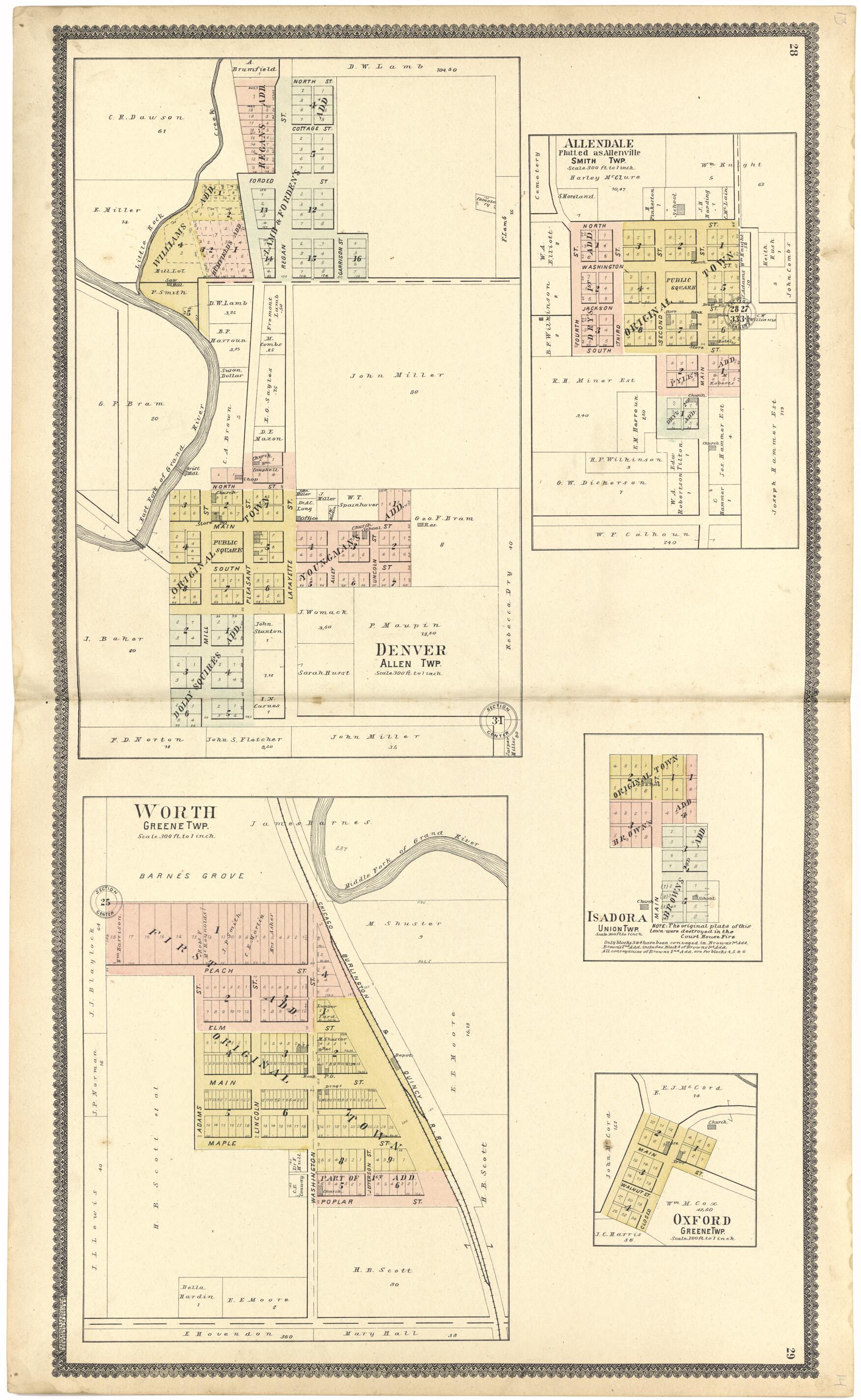 This old map of Denver; Allendale; Worth; Isadora; Oxford from Standard Atlas of Worth County, Missouri from 1902 was created by Geo. A. Ogle & Co in 1902