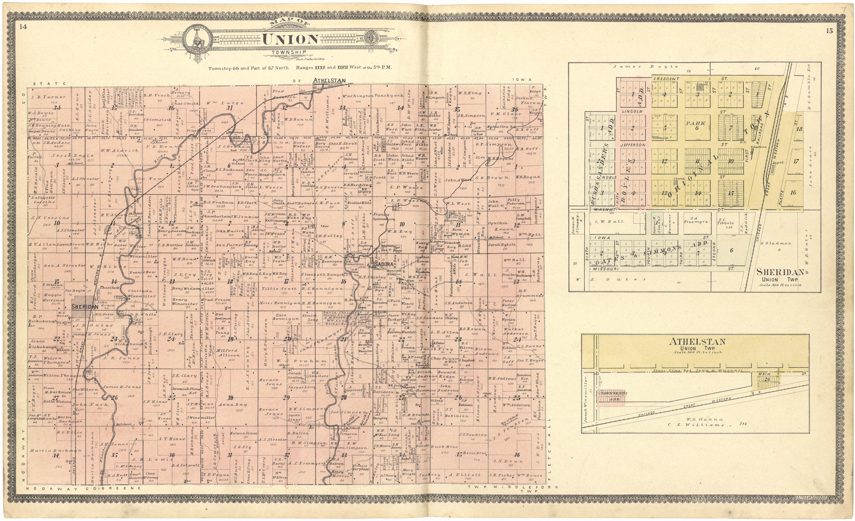 This old map of Map of Union Township from Standard Atlas of Worth County, Missouri from 1902 was created by Geo. A. Ogle & Co in 1902