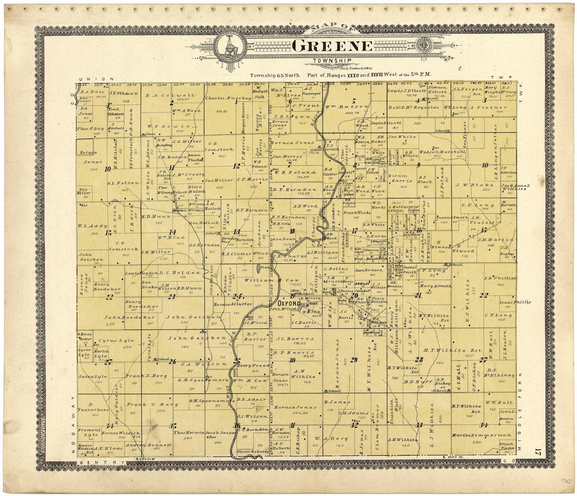 This old map of Map of Greene Township from Standard Atlas of Worth County, Missouri from 1902 was created by Geo. A. Ogle & Co in 1902
