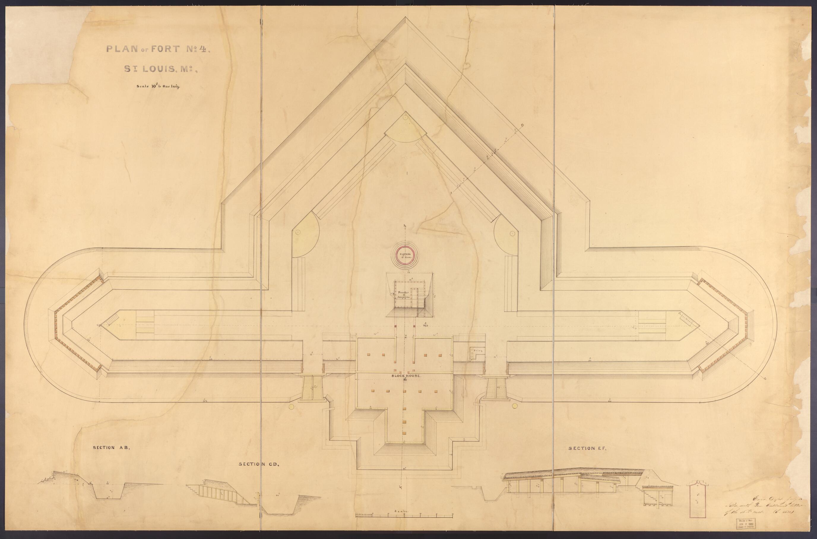 This old map of Plan of Fort No. 4, St. Louis, MO from Original Plattings of Forts at St. Louis, Mo. 186-. from 1860 was created by United States. Army. Corps of Engineers in 1860