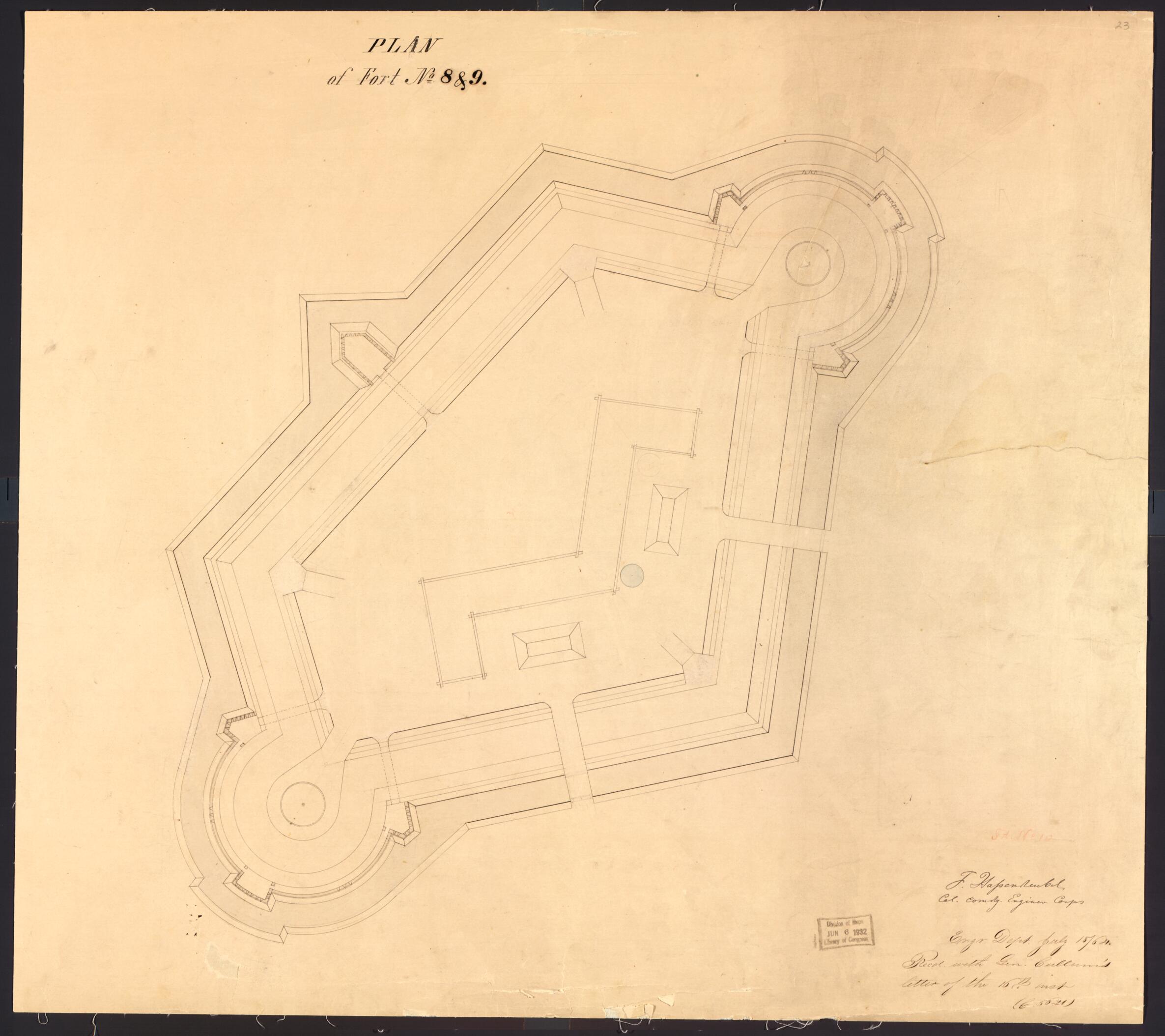 This old map of Plan of Fort No. VIII, St. Louis, MO from Original Plattings of Forts at St. Louis, Mo. 186-. from 1860 was created by United States. Army. Corps of Engineers in 1860