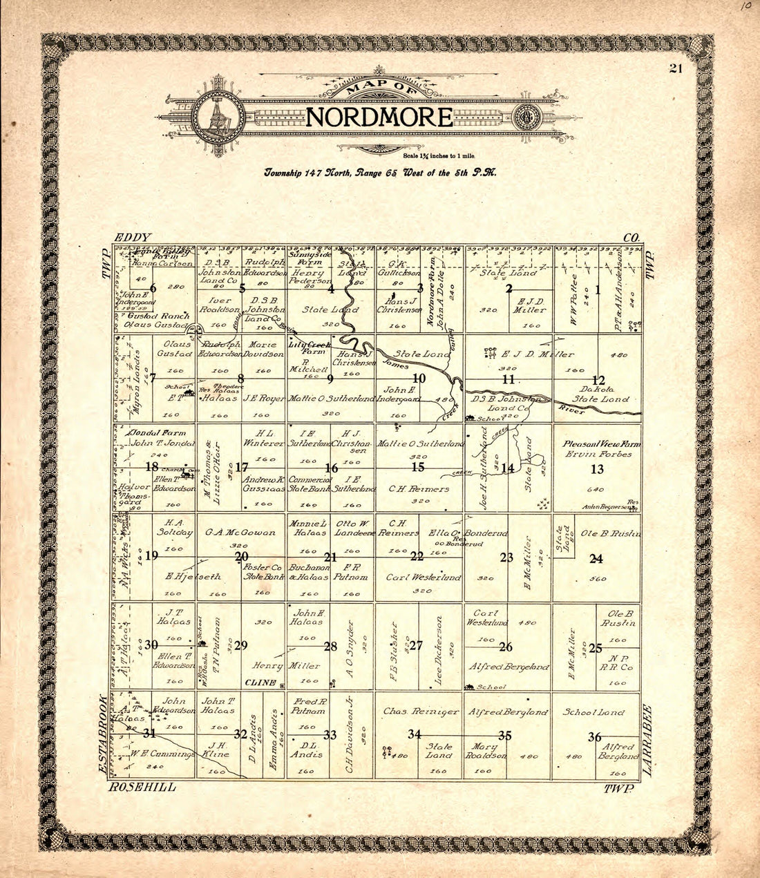 This old map of Nordmore from Standard Atlas of Foster County, North Dakota from 1910 was created by Alden Publishing Co in 1910