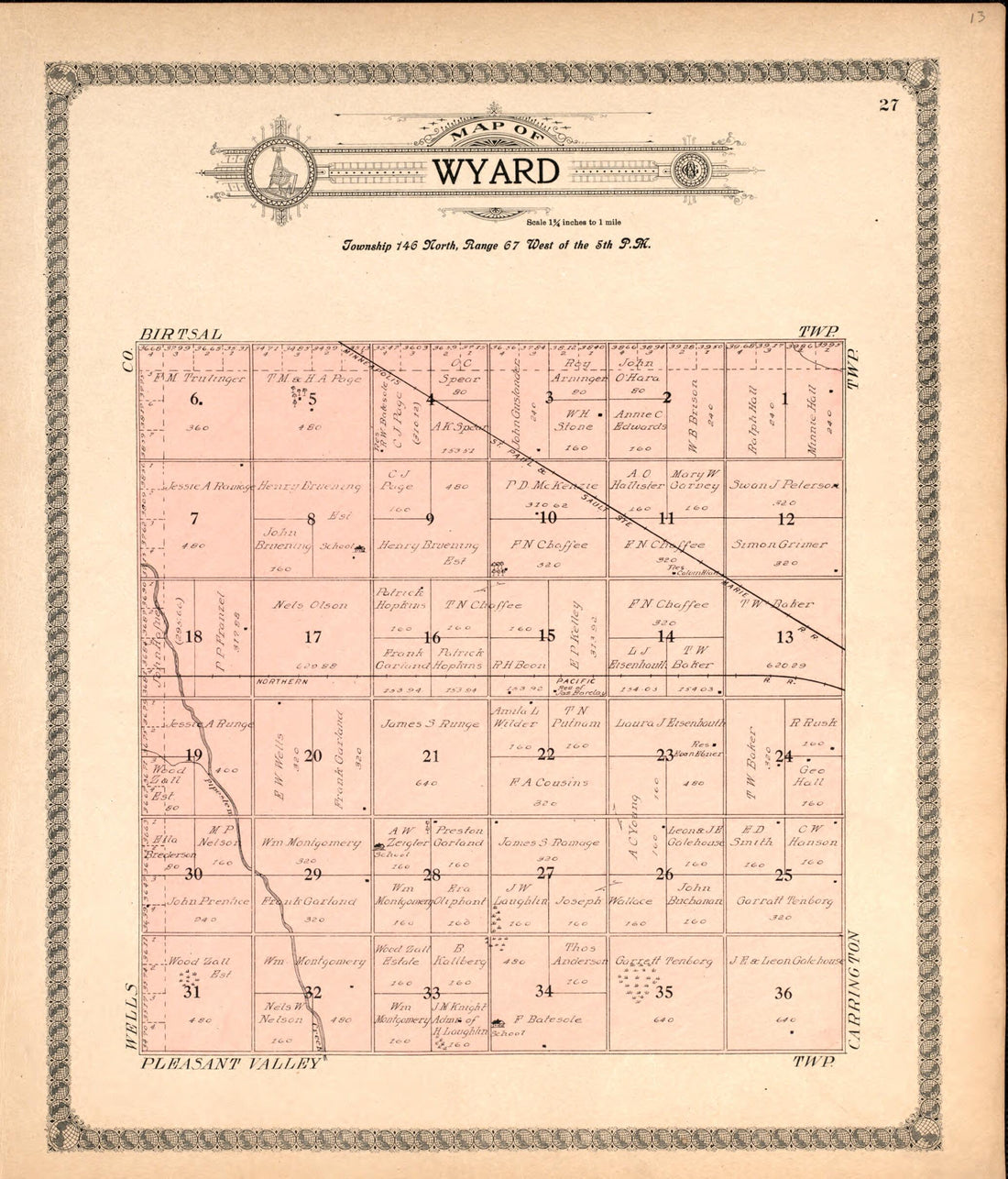 This old map of Wyard from Standard Atlas of Foster County, North Dakota from 1910 was created by Alden Publishing Co in 1910