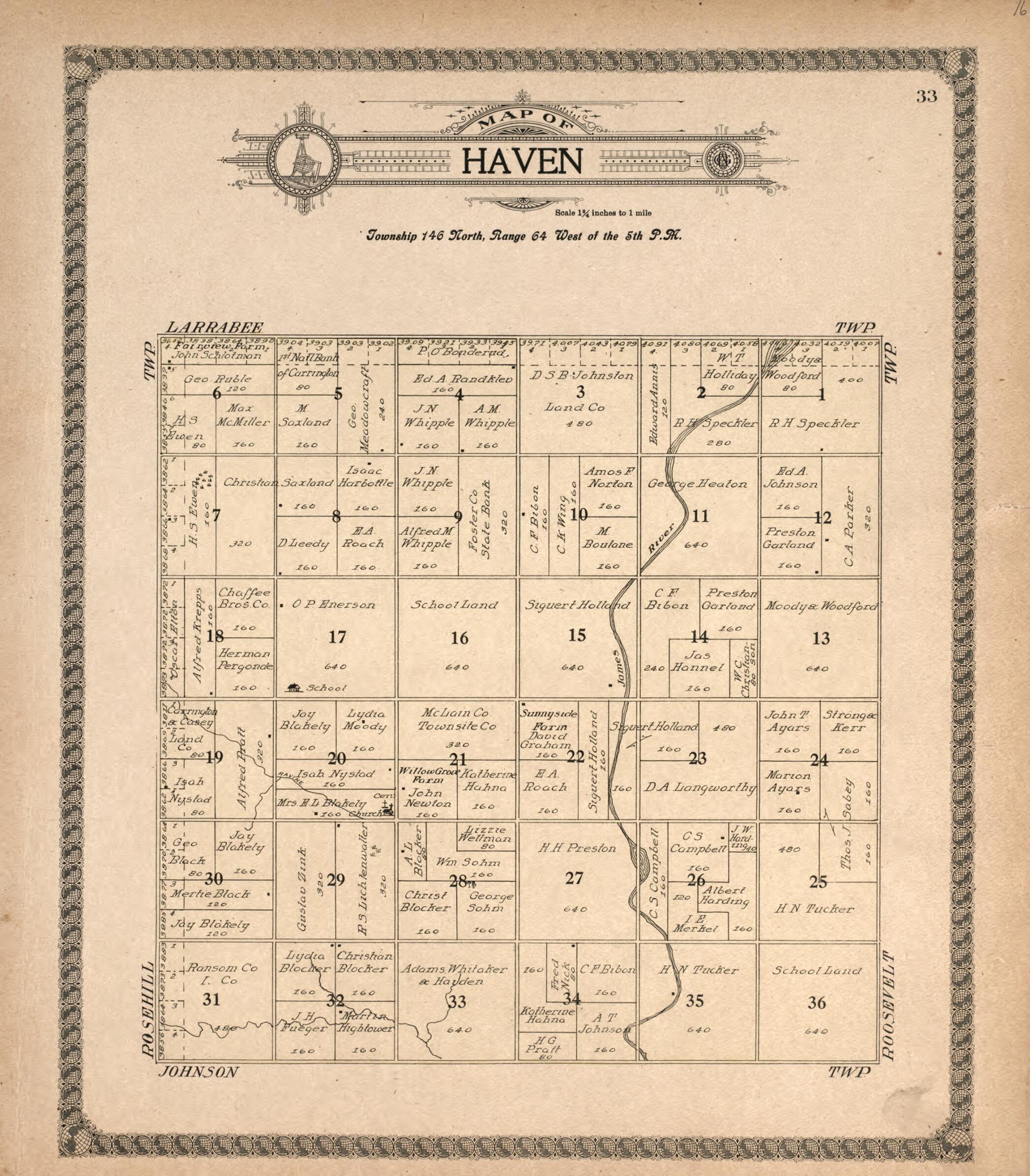 This old map of Haven from Standard Atlas of Foster County, North Dakota from 1910 was created by Alden Publishing Co in 1910