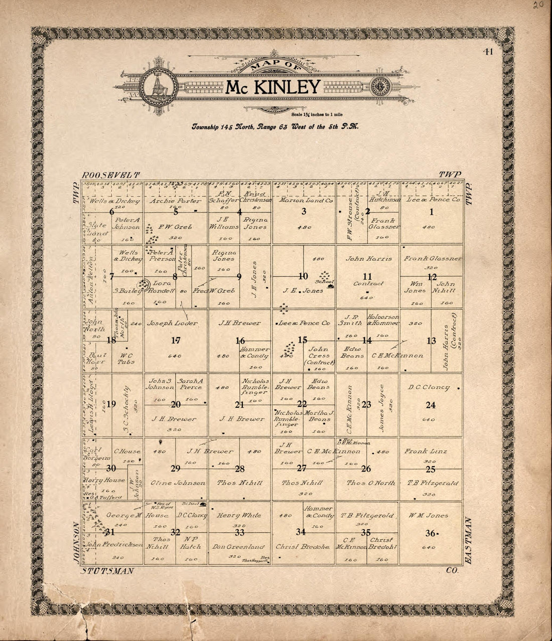This old map of McKinley from Standard Atlas of Foster County, North Dakota from 1910 was created by Alden Publishing Co in 1910