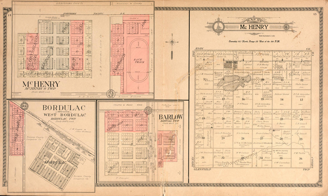 This old map of McHenry/ Barlow/ Bordulac from Standard Atlas of Foster County, North Dakota from 1910 was created by Alden Publishing Co in 1910