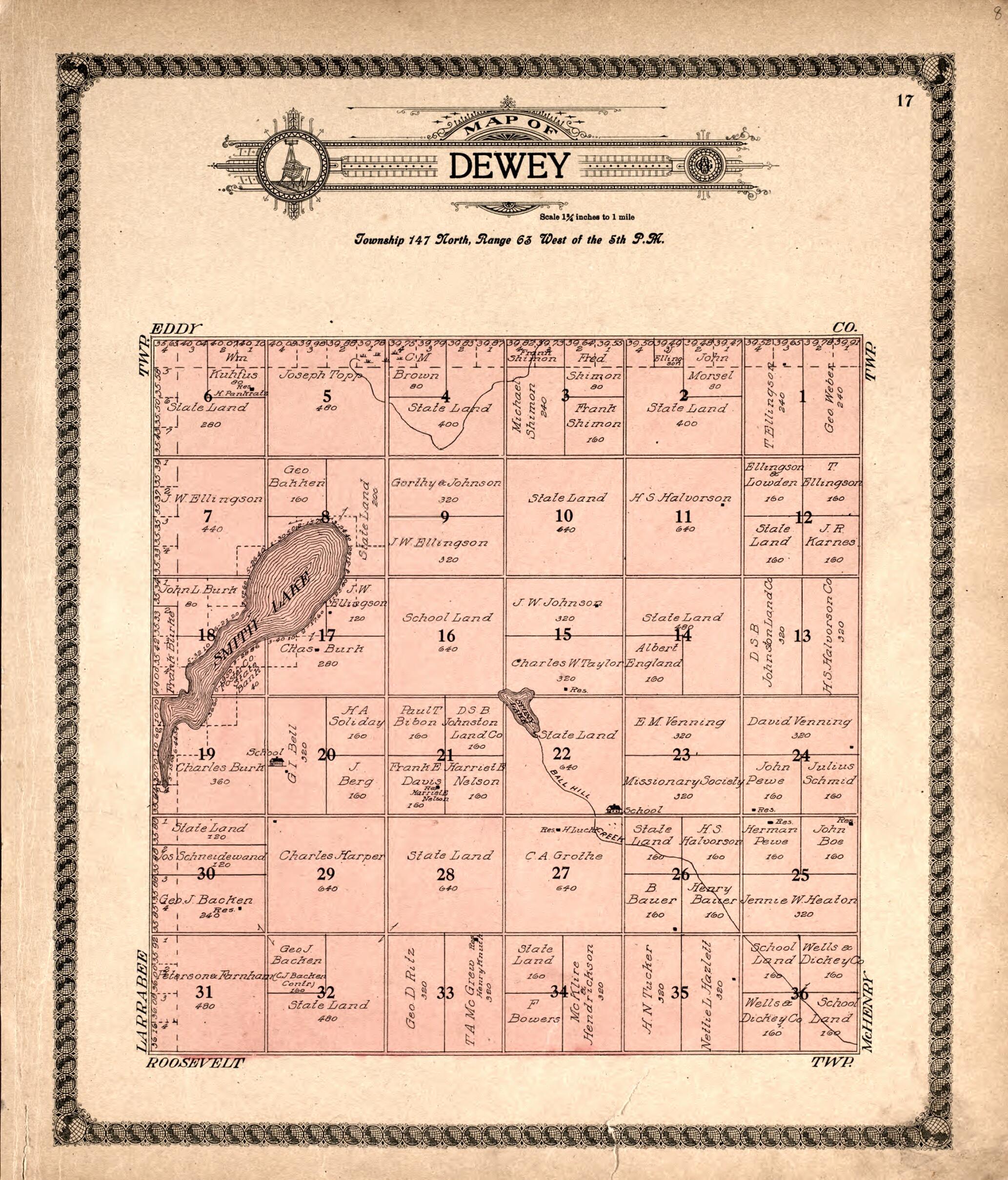 This old map of Dewey from Standard Atlas of Foster County, North Dakota from 1910 was created by Alden Publishing Co in 1910