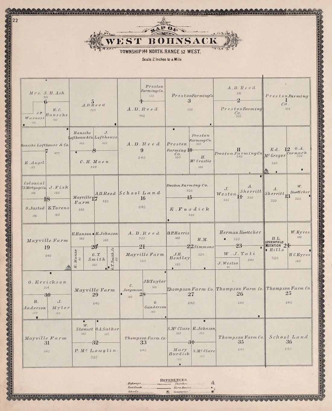 This old map of West Bohnsack from Illustrated Historical Atlas of Traill and Steele Counties, North Dakota from 1892 was created by Wm. Wangersheim & Co in 1892