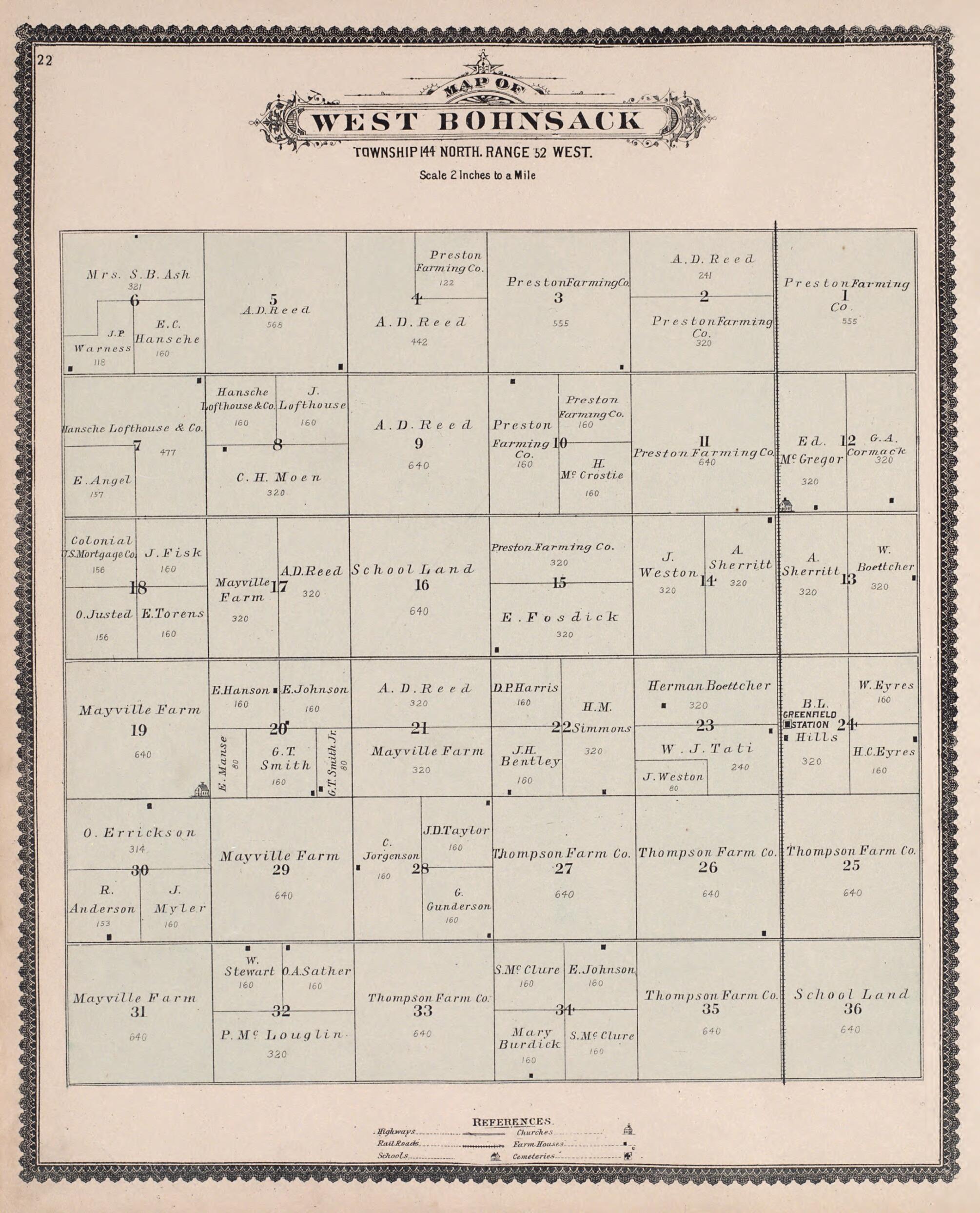 This old map of West Bohnsack from Illustrated Historical Atlas of Traill and Steele Counties, North Dakota from 1892 was created by Wm. Wangersheim & Co in 1892