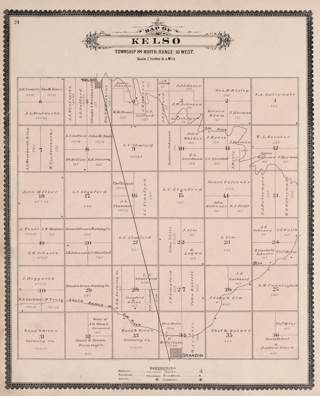 This old map of Kelso from Illustrated Historical Atlas of Traill and Steele Counties, North Dakota from 1892 was created by Wm. Wangersheim & Co in 1892