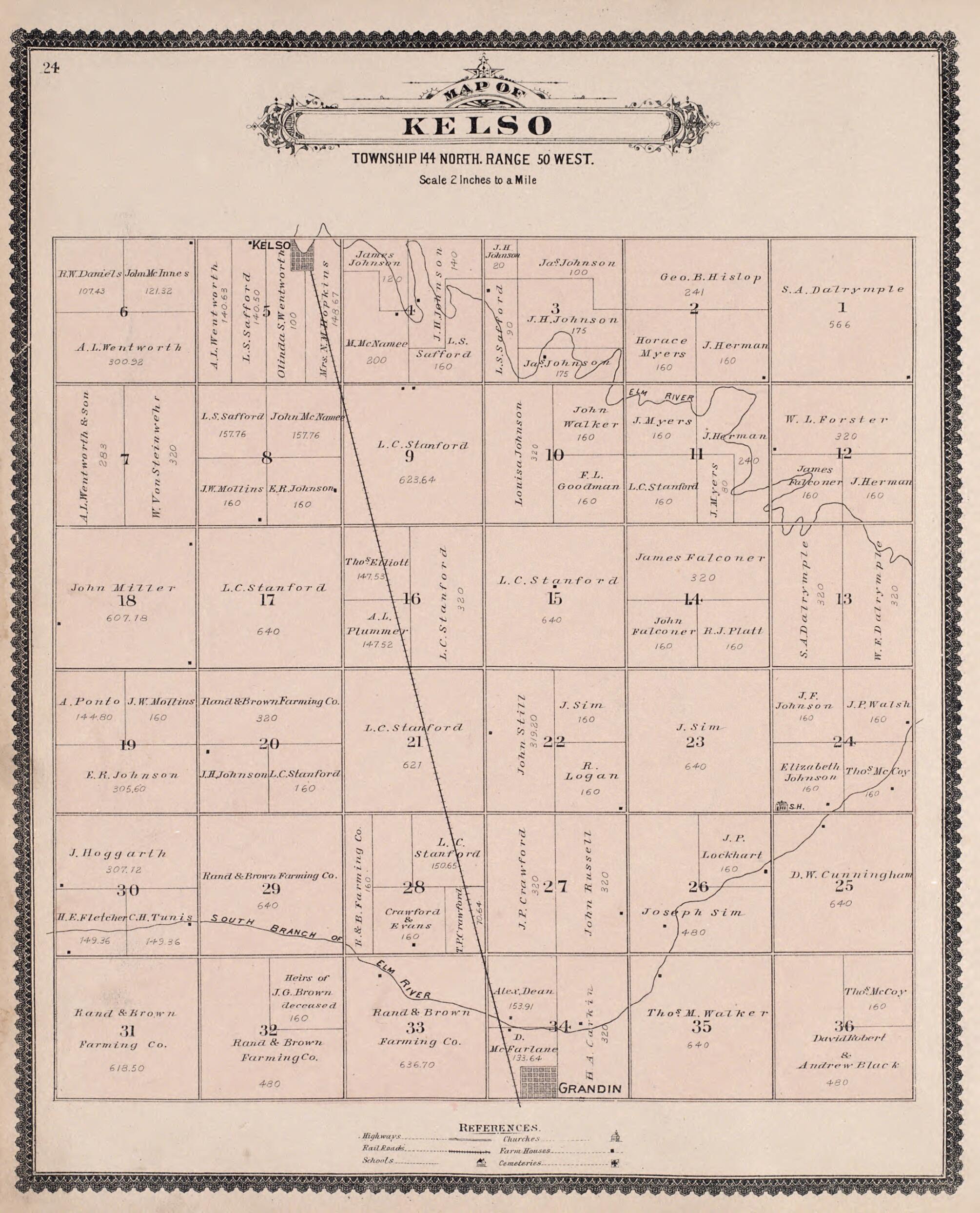 This old map of Kelso from Illustrated Historical Atlas of Traill and Steele Counties, North Dakota from 1892 was created by Wm. Wangersheim & Co in 1892