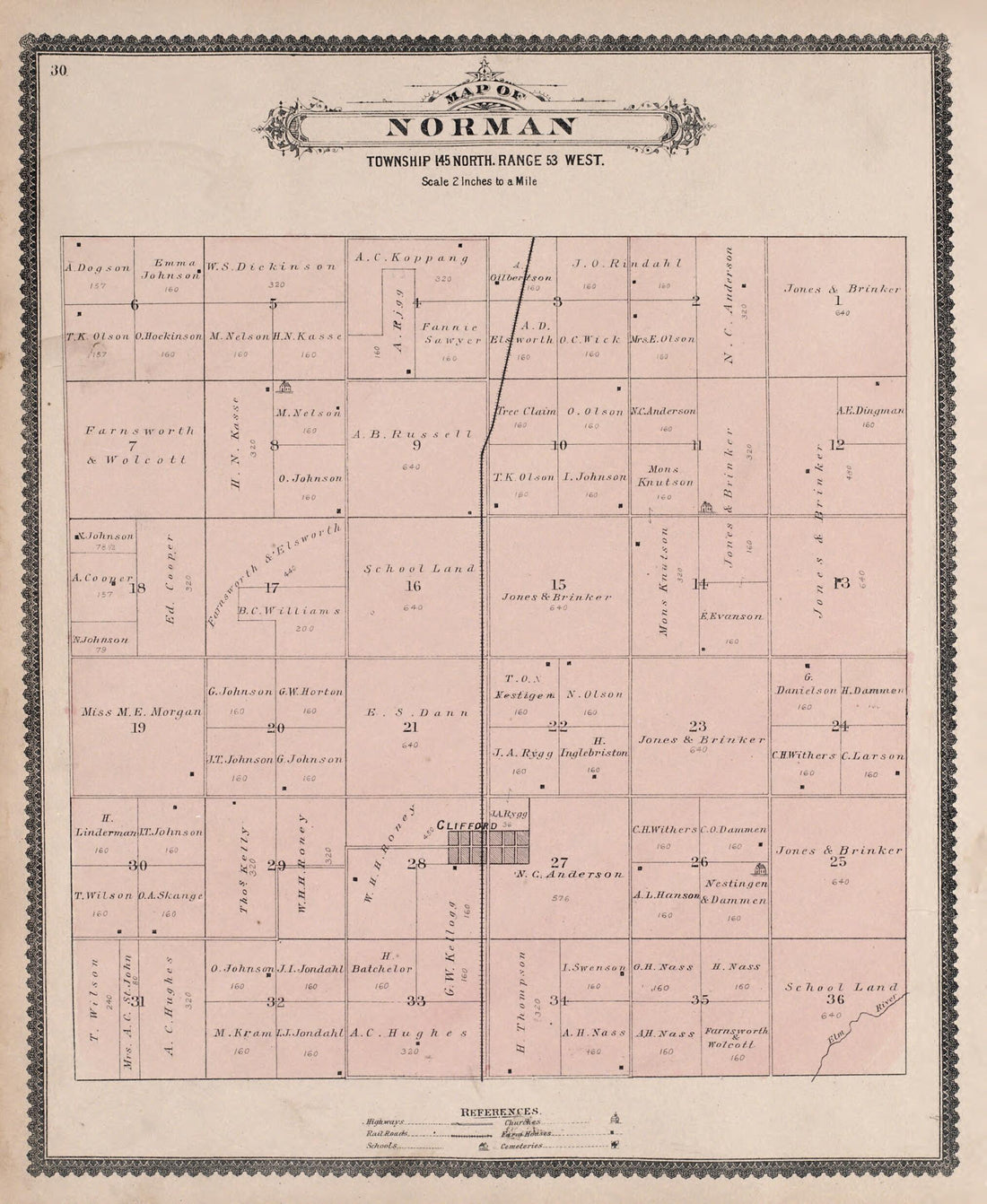 This old map of Norman from Illustrated Historical Atlas of Traill and Steele Counties, North Dakota from 1892 was created by Wm. Wangersheim & Co in 1892