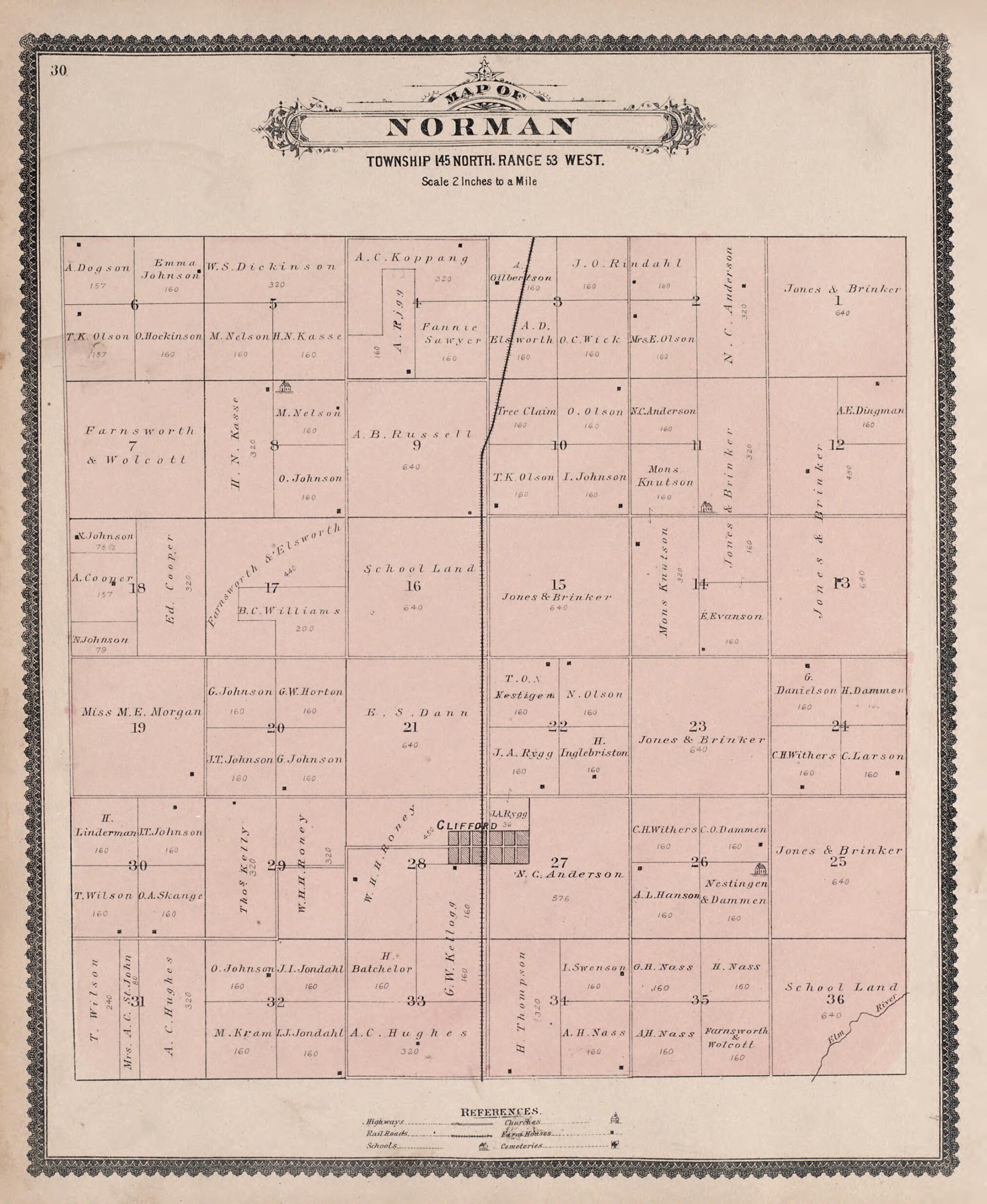 This old map of Norman from Illustrated Historical Atlas of Traill and Steele Counties, North Dakota from 1892 was created by Wm. Wangersheim & Co in 1892
