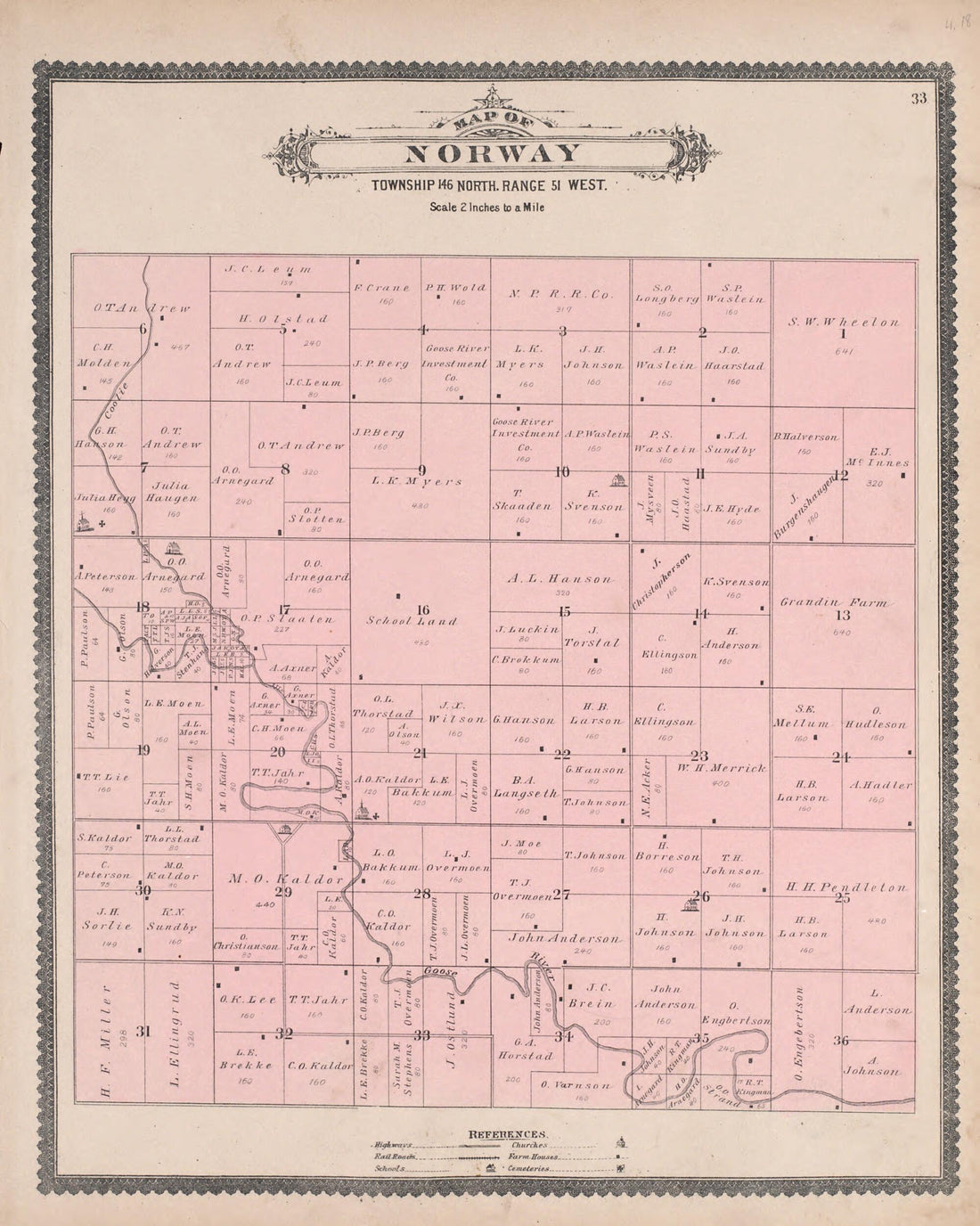 This old map of Norway from Illustrated Historical Atlas of Traill and Steele Counties, North Dakota from 1892 was created by Wm. Wangersheim & Co in 1892