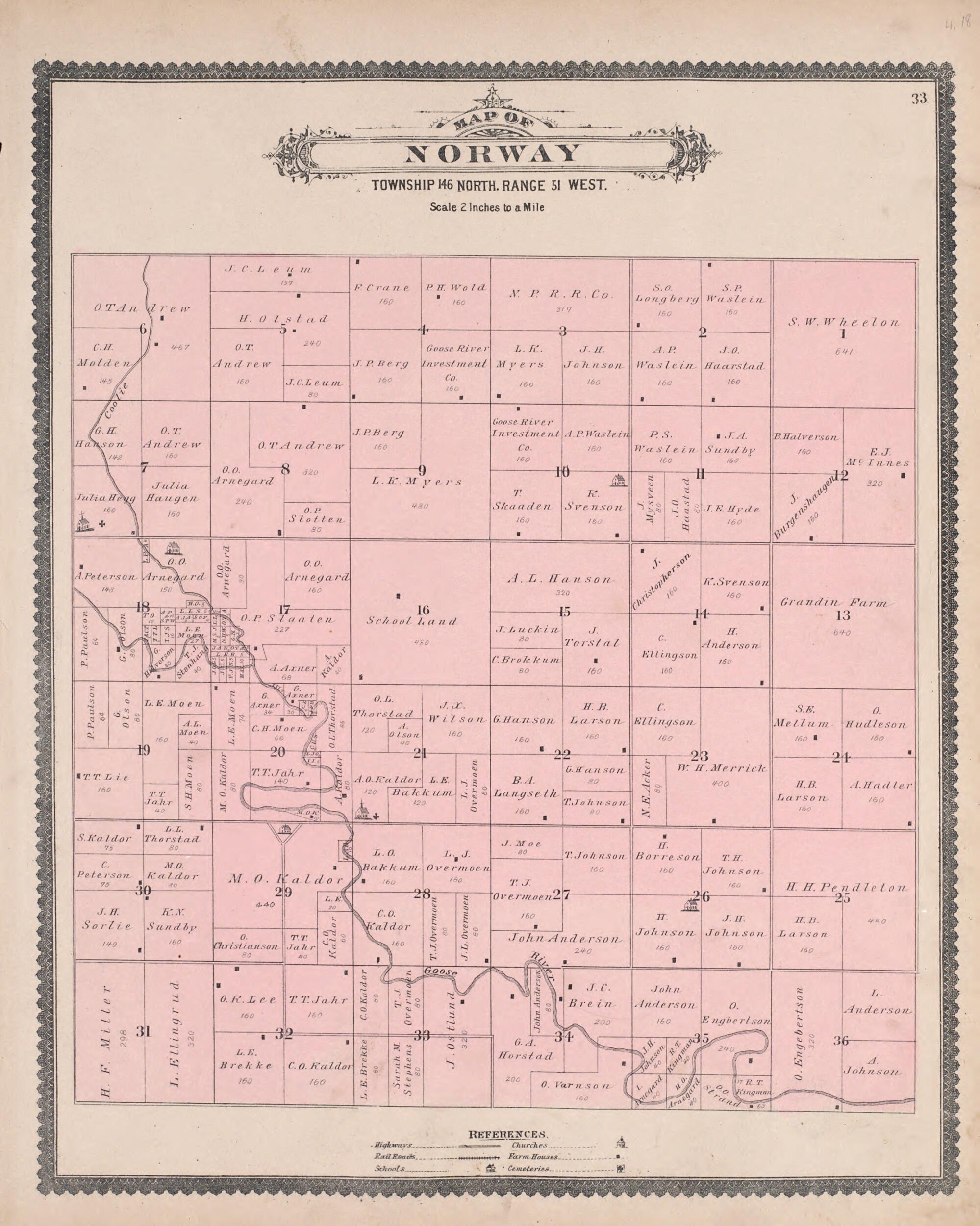 This old map of Norway from Illustrated Historical Atlas of Traill and Steele Counties, North Dakota from 1892 was created by Wm. Wangersheim & Co in 1892