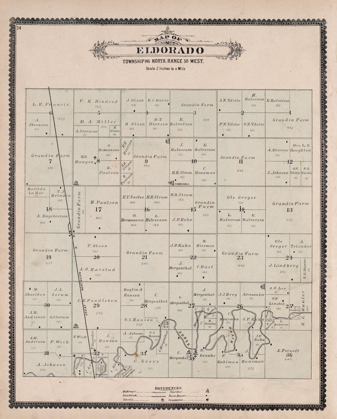 This old map of Eldorado from Illustrated Historical Atlas of Traill and Steele Counties, North Dakota from 1892 was created by Wm. Wangersheim & Co in 1892