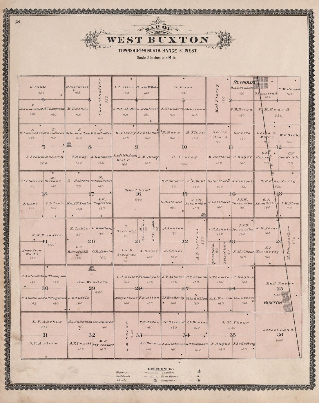 This old map of West Buxton from Illustrated Historical Atlas of Traill and Steele Counties, North Dakota from 1892 was created by Wm. Wangersheim & Co in 1892