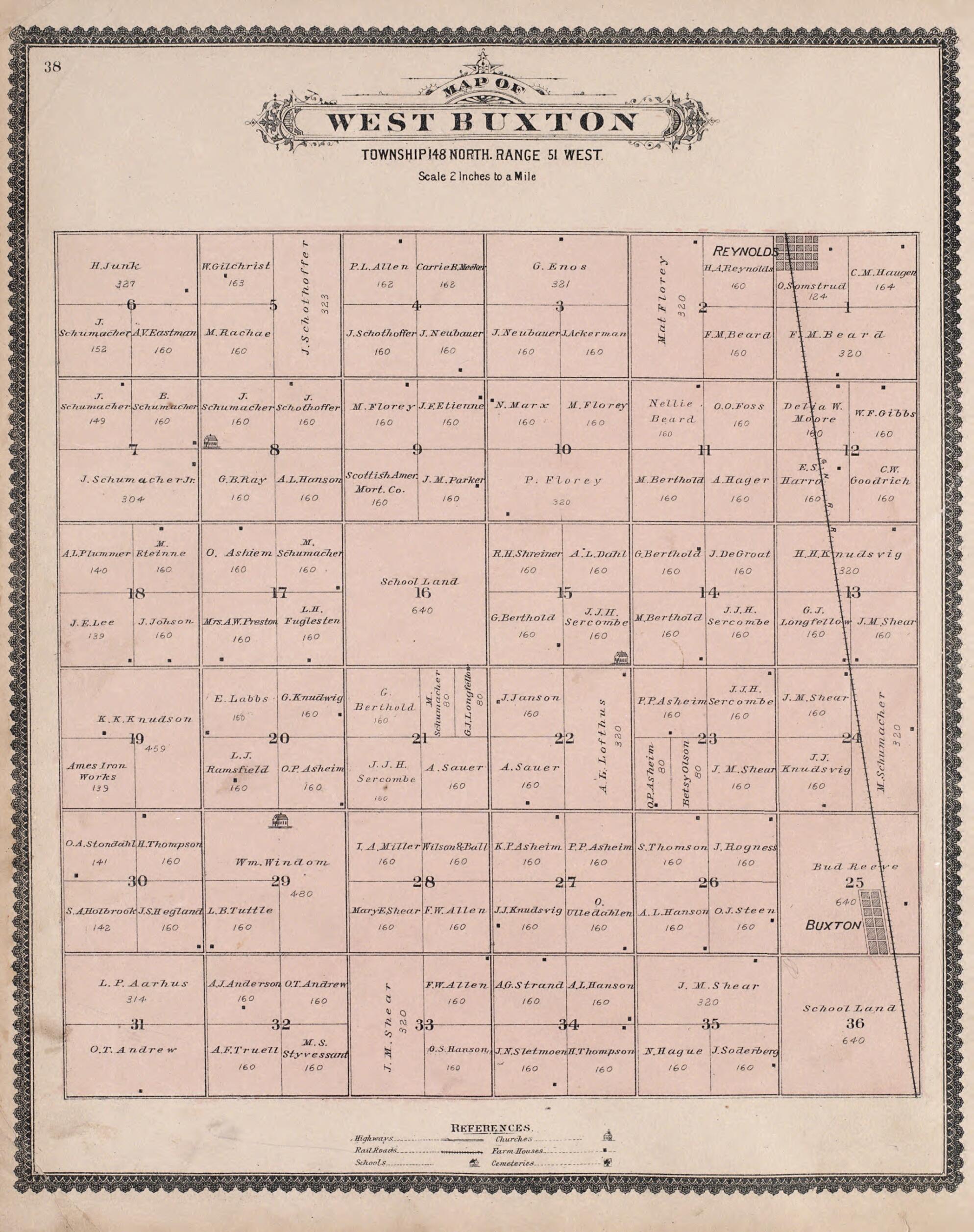 This old map of West Buxton from Illustrated Historical Atlas of Traill and Steele Counties, North Dakota from 1892 was created by Wm. Wangersheim & Co in 1892