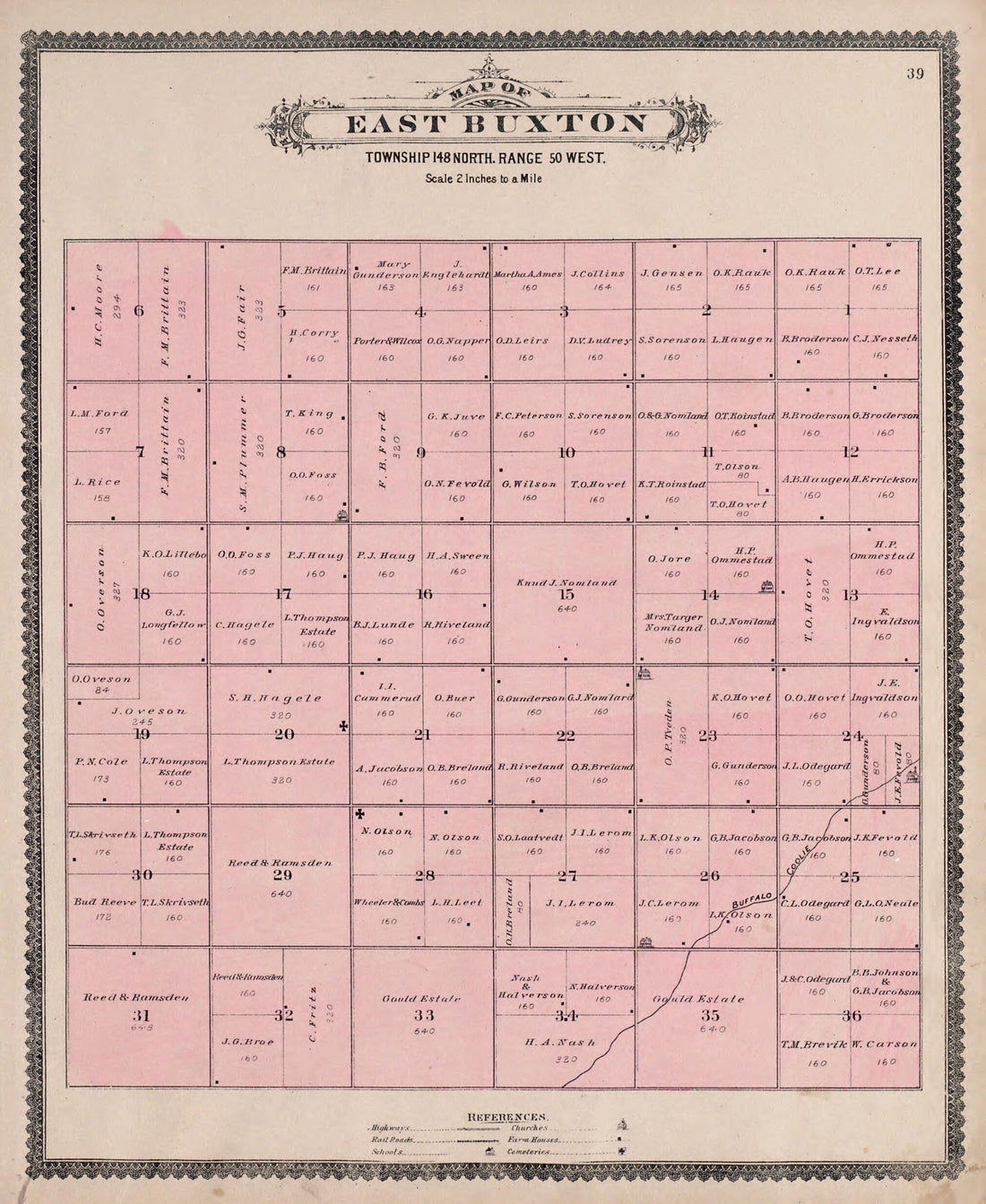 This old map of East Buxton from Illustrated Historical Atlas of Traill and Steele Counties, North Dakota from 1892 was created by Wm. Wangersheim & Co in 1892