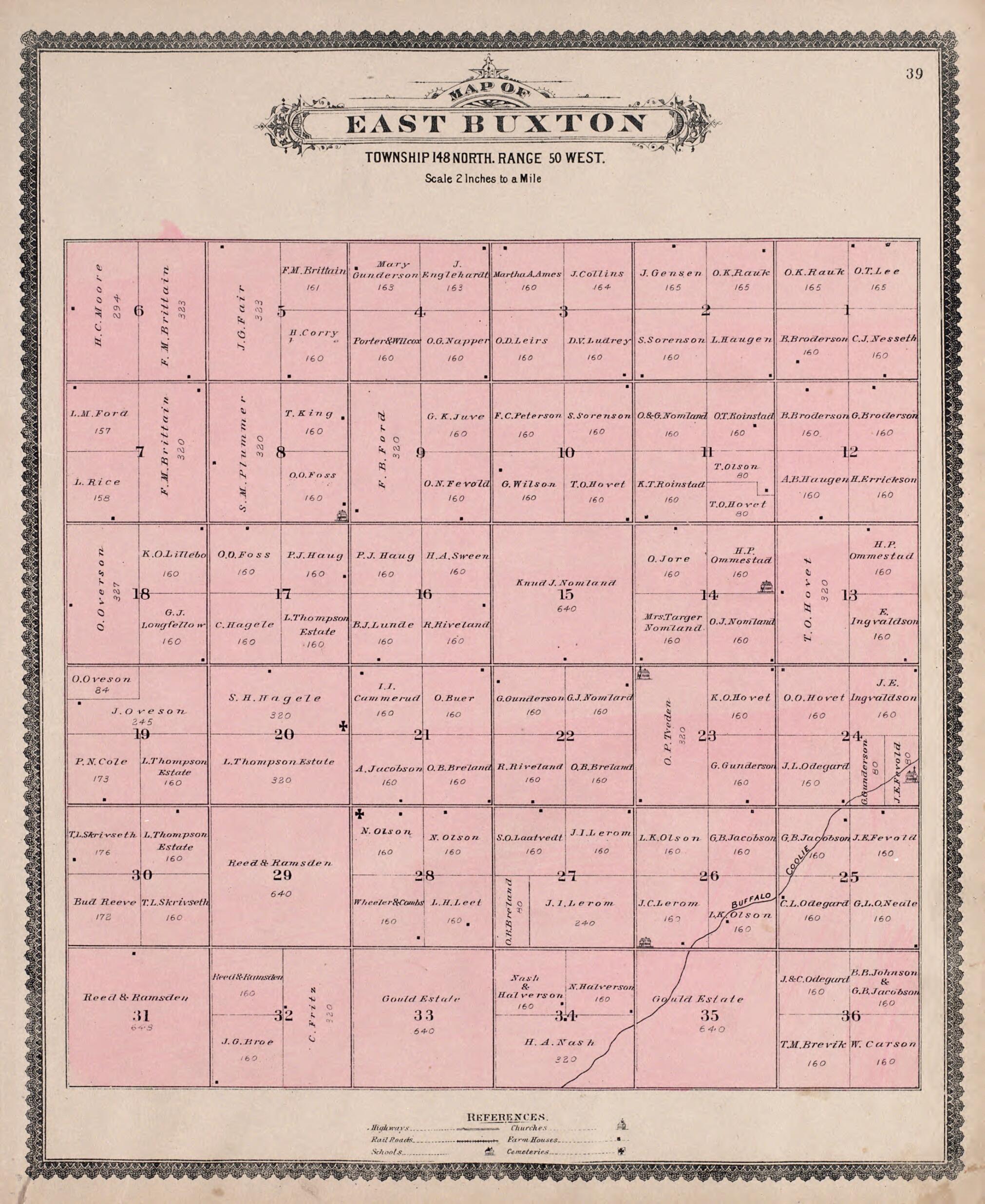 This old map of East Buxton from Illustrated Historical Atlas of Traill and Steele Counties, North Dakota from 1892 was created by Wm. Wangersheim & Co in 1892