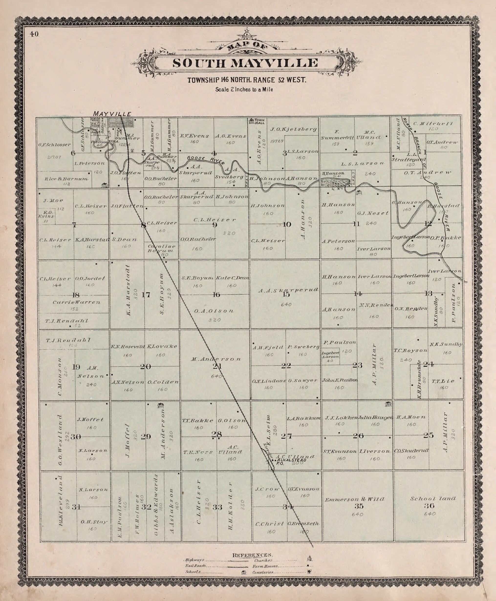 This old map of South Mayville from Illustrated Historical Atlas of Traill and Steele Counties, North Dakota from 1892 was created by Wm. Wangersheim & Co in 1892