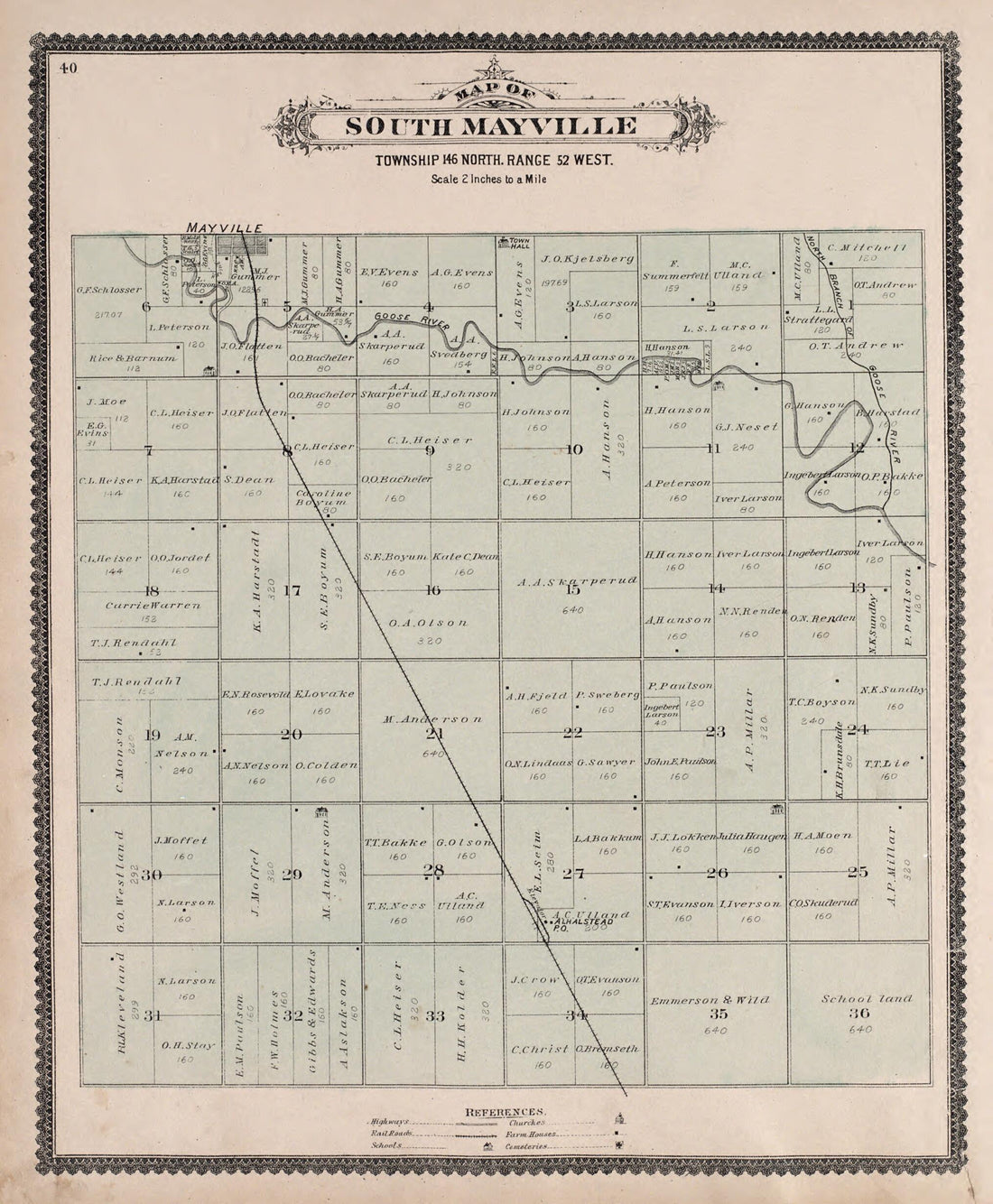 This old map of South Mayville from Illustrated Historical Atlas of Traill and Steele Counties, North Dakota from 1892 was created by Wm. Wangersheim & Co in 1892