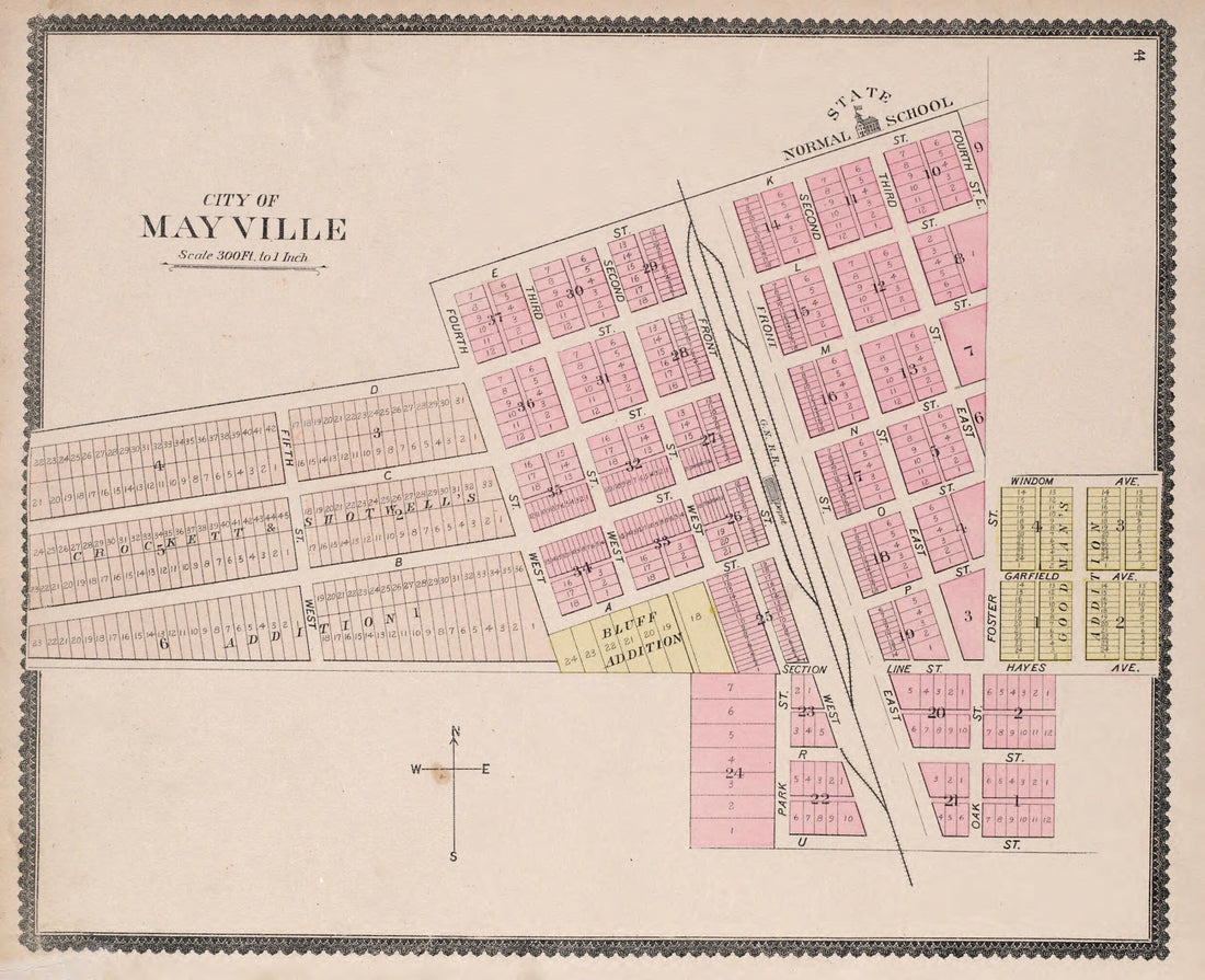 This old map of Mayville from Illustrated Historical Atlas of Traill and Steele Counties, North Dakota from 1892 was created by Wm. Wangersheim & Co in 1892