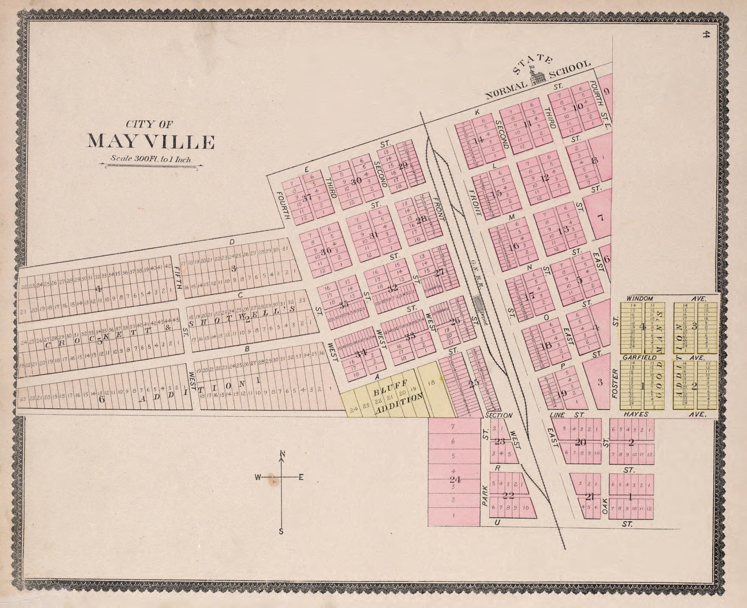 This old map of Mayville from Illustrated Historical Atlas of Traill and Steele Counties, North Dakota from 1892 was created by Wm. Wangersheim & Co in 1892