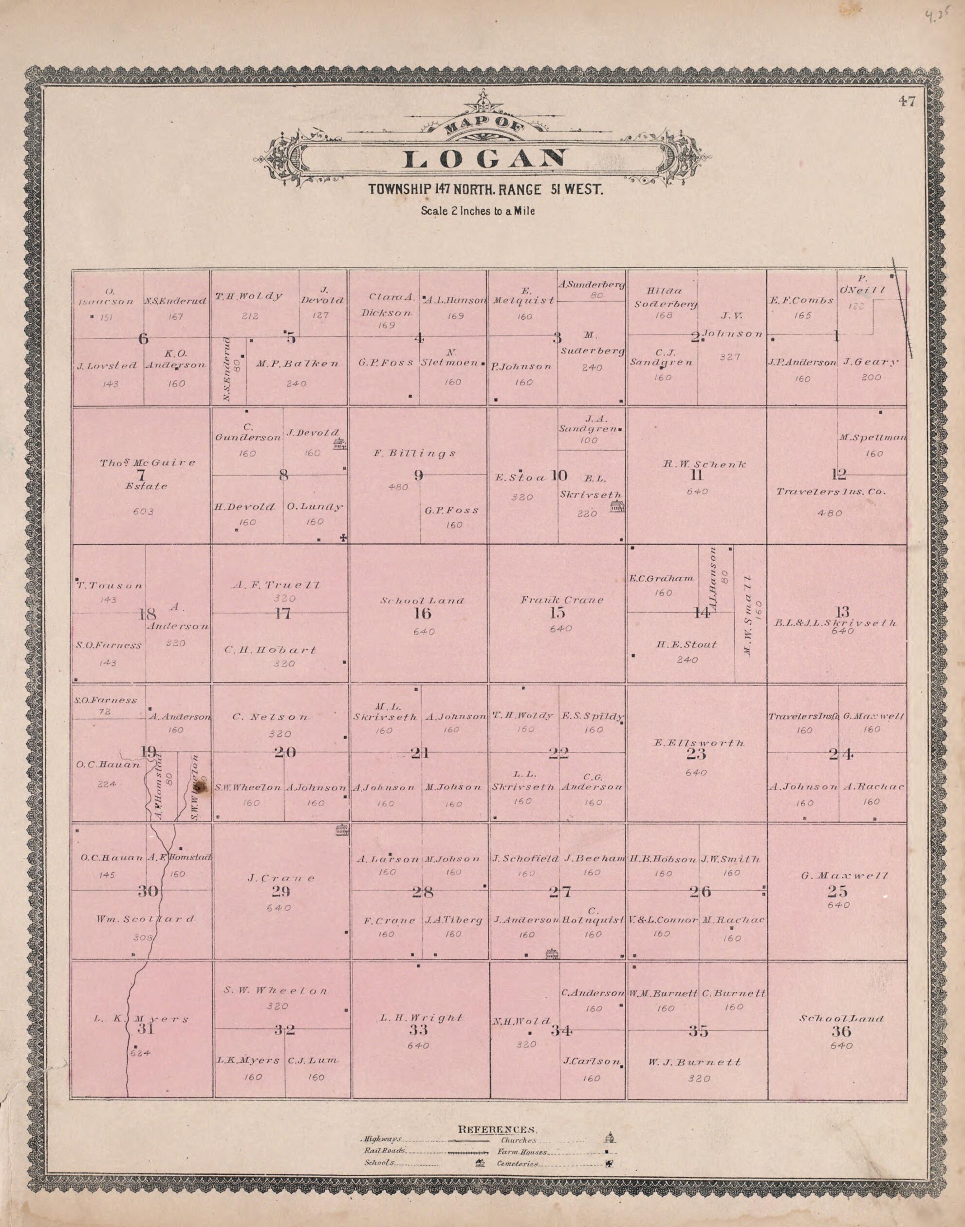 This old map of Logan from Illustrated Historical Atlas of Traill and Steele Counties, North Dakota from 1892 was created by Wm. Wangersheim & Co in 1892