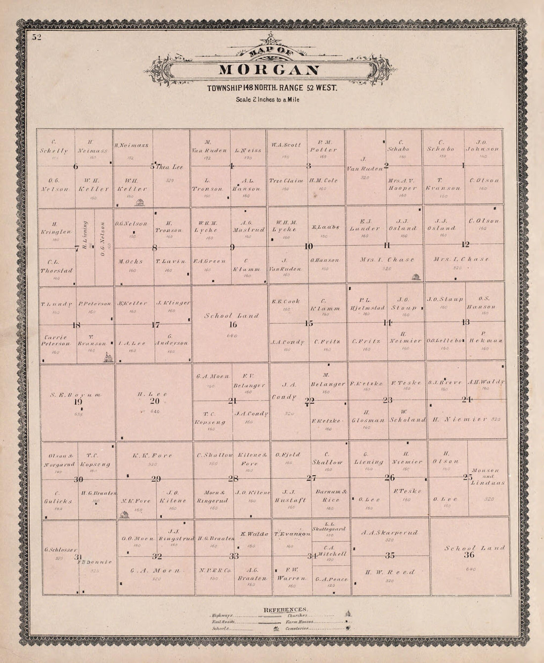 This old map of Morgan from Illustrated Historical Atlas of Traill and Steele Counties, North Dakota from 1892 was created by Wm. Wangersheim & Co in 1892