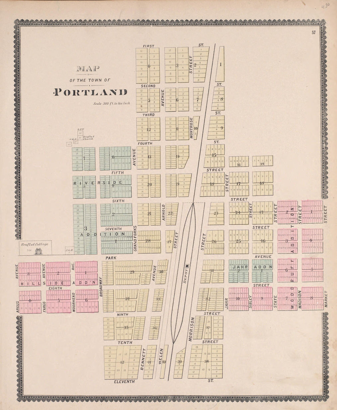 This old map of Portland from Illustrated Historical Atlas of Traill and Steele Counties, North Dakota from 1892 was created by Wm. Wangersheim & Co in 1892