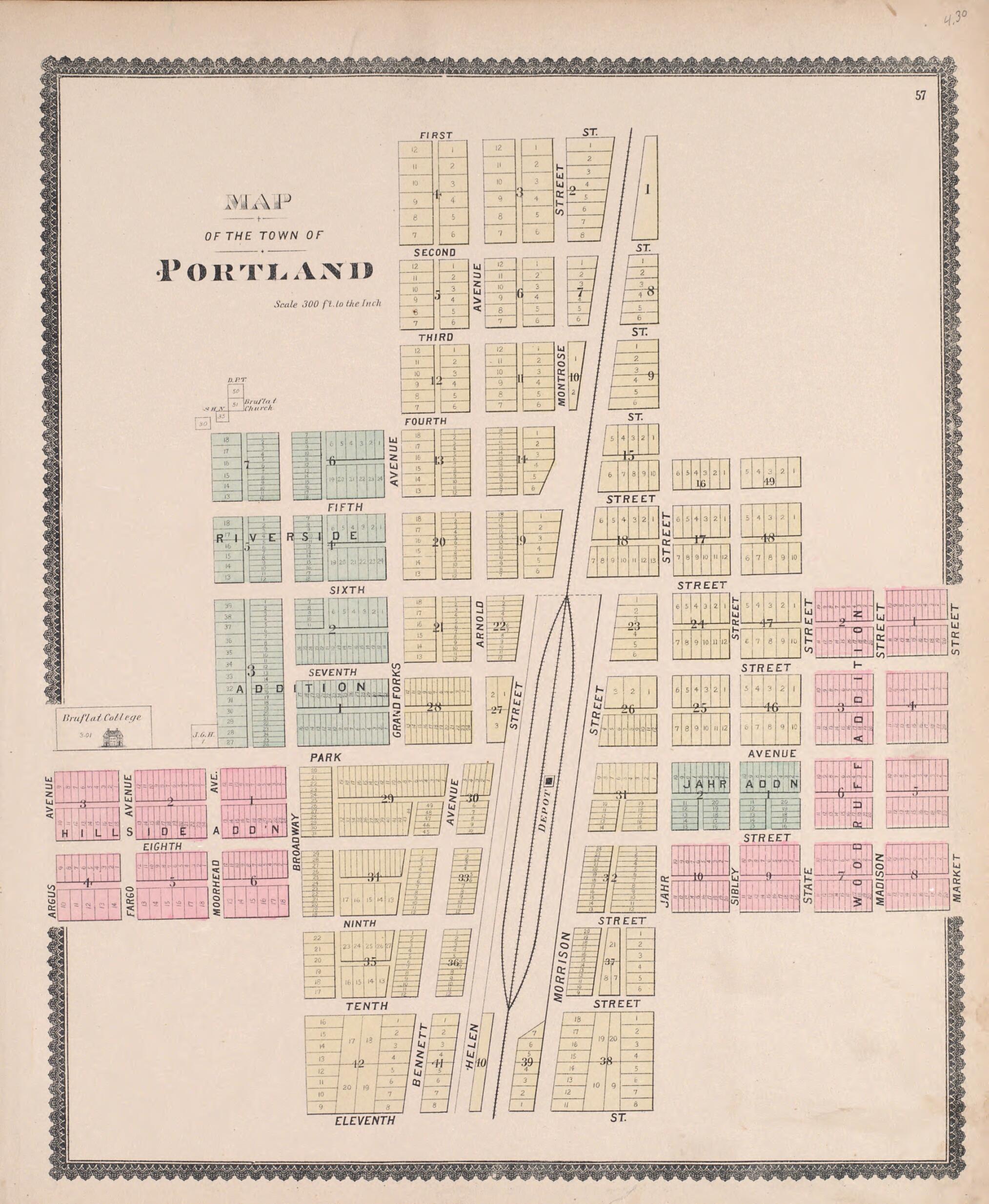 This old map of Portland from Illustrated Historical Atlas of Traill and Steele Counties, North Dakota from 1892 was created by Wm. Wangersheim & Co in 1892