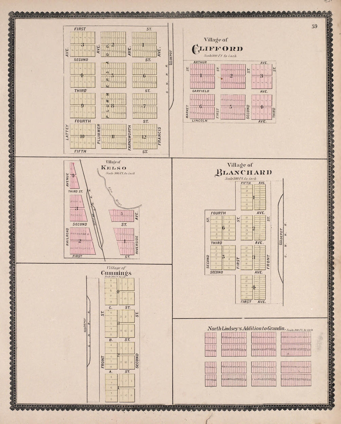 This old map of Blanchard, Clifford, and Kelso from Illustrated Historical Atlas of Traill and Steele Counties, North Dakota from 1892 was created by Wm. Wangersheim & Co in 1892
