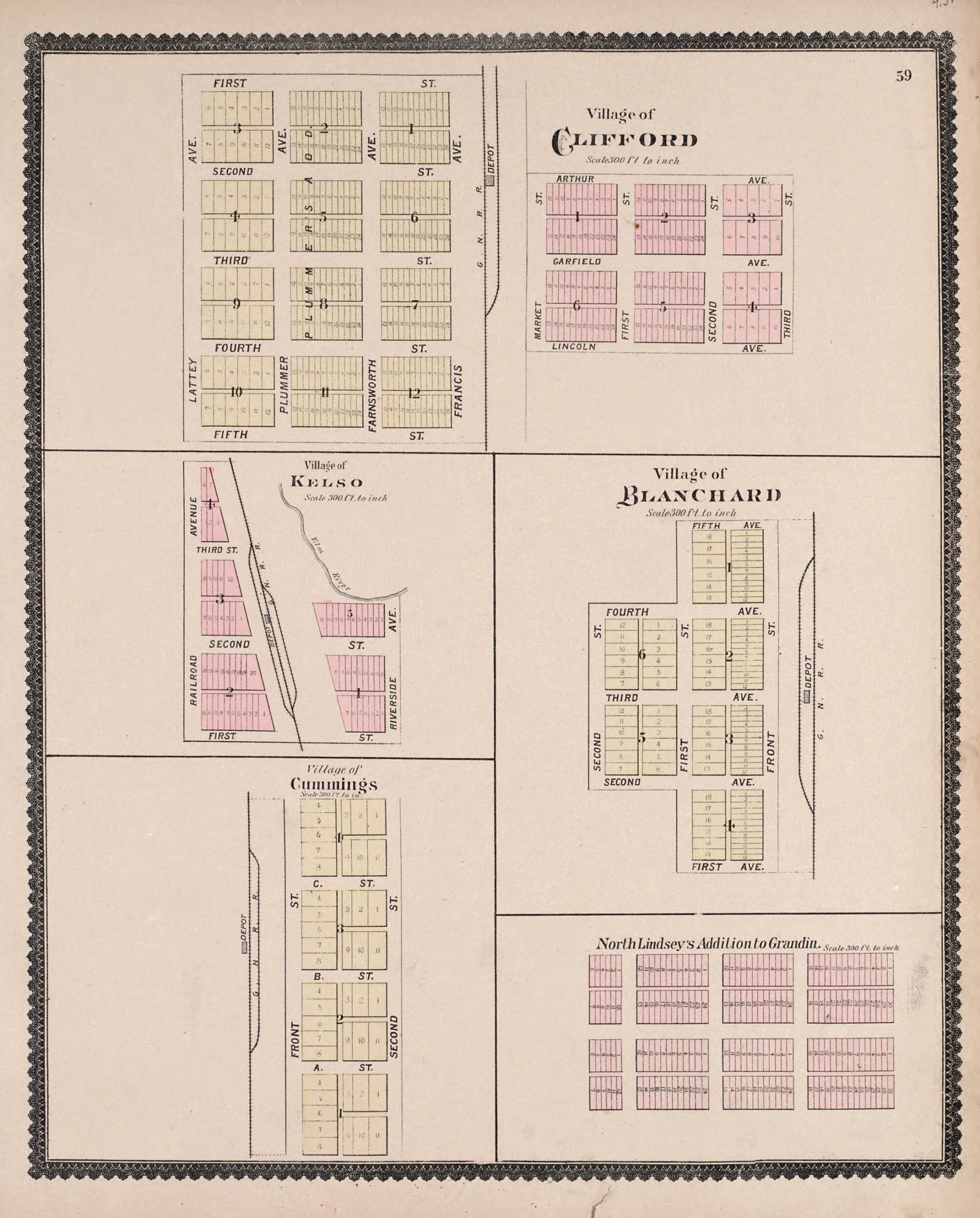 This old map of Blanchard, Clifford, and Kelso from Illustrated Historical Atlas of Traill and Steele Counties, North Dakota from 1892 was created by Wm. Wangersheim & Co in 1892