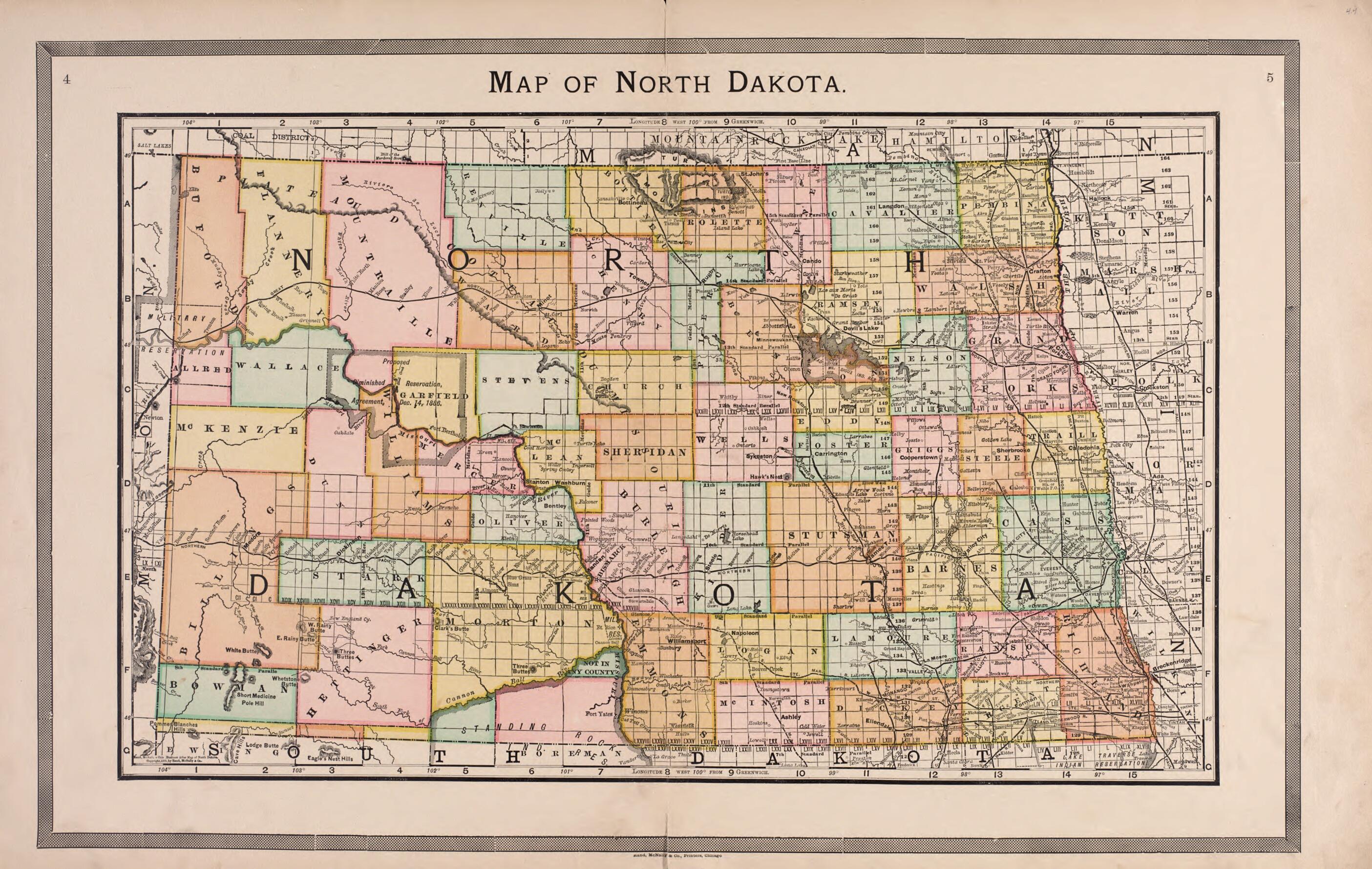 This old map of North Dakota from Illustrated Historical Atlas of Traill and Steele Counties, North Dakota from 1892 was created by Wm. Wangersheim & Co in 1892
