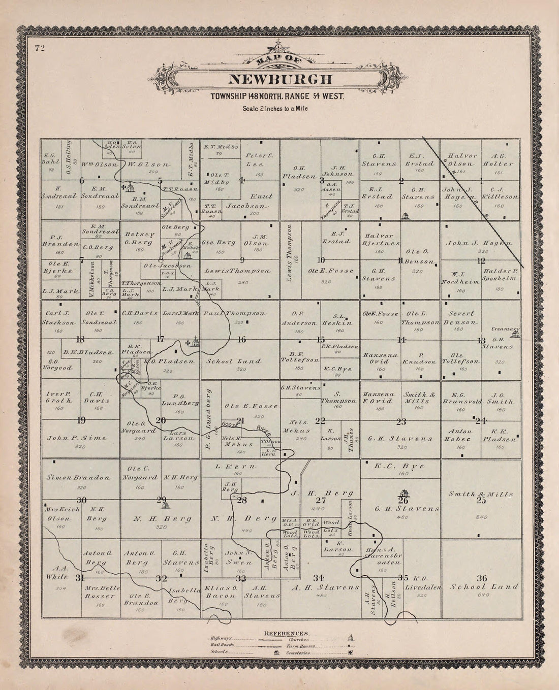 This old map of Newburgh from Illustrated Historical Atlas of Traill and Steele Counties, North Dakota from 1892 was created by Wm. Wangersheim & Co in 1892