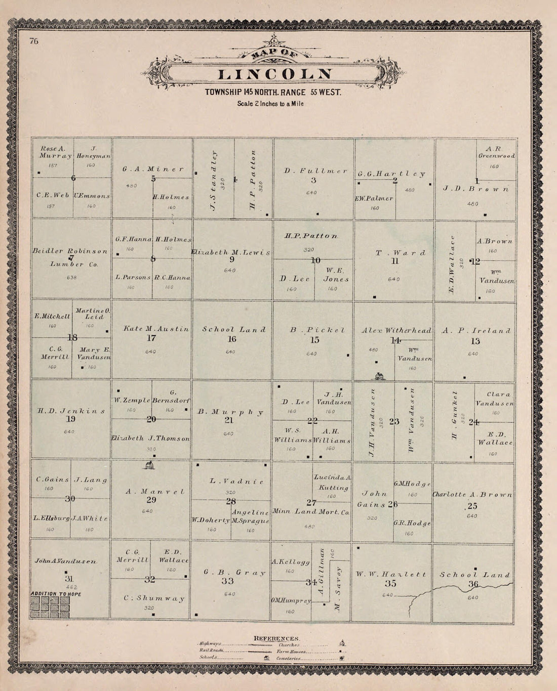 This old map of Lincoln from Illustrated Historical Atlas of Traill and Steele Counties, North Dakota from 1892 was created by Wm. Wangersheim & Co in 1892
