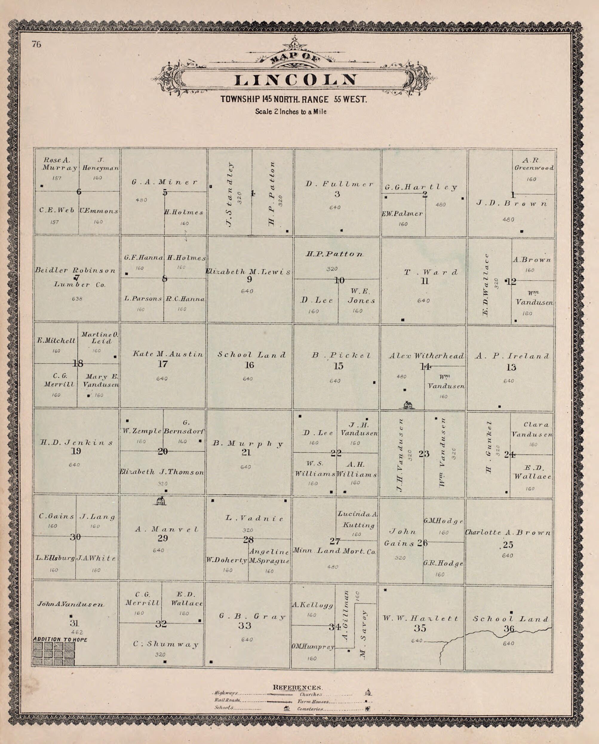 This old map of Lincoln from Illustrated Historical Atlas of Traill and Steele Counties, North Dakota from 1892 was created by Wm. Wangersheim & Co in 1892