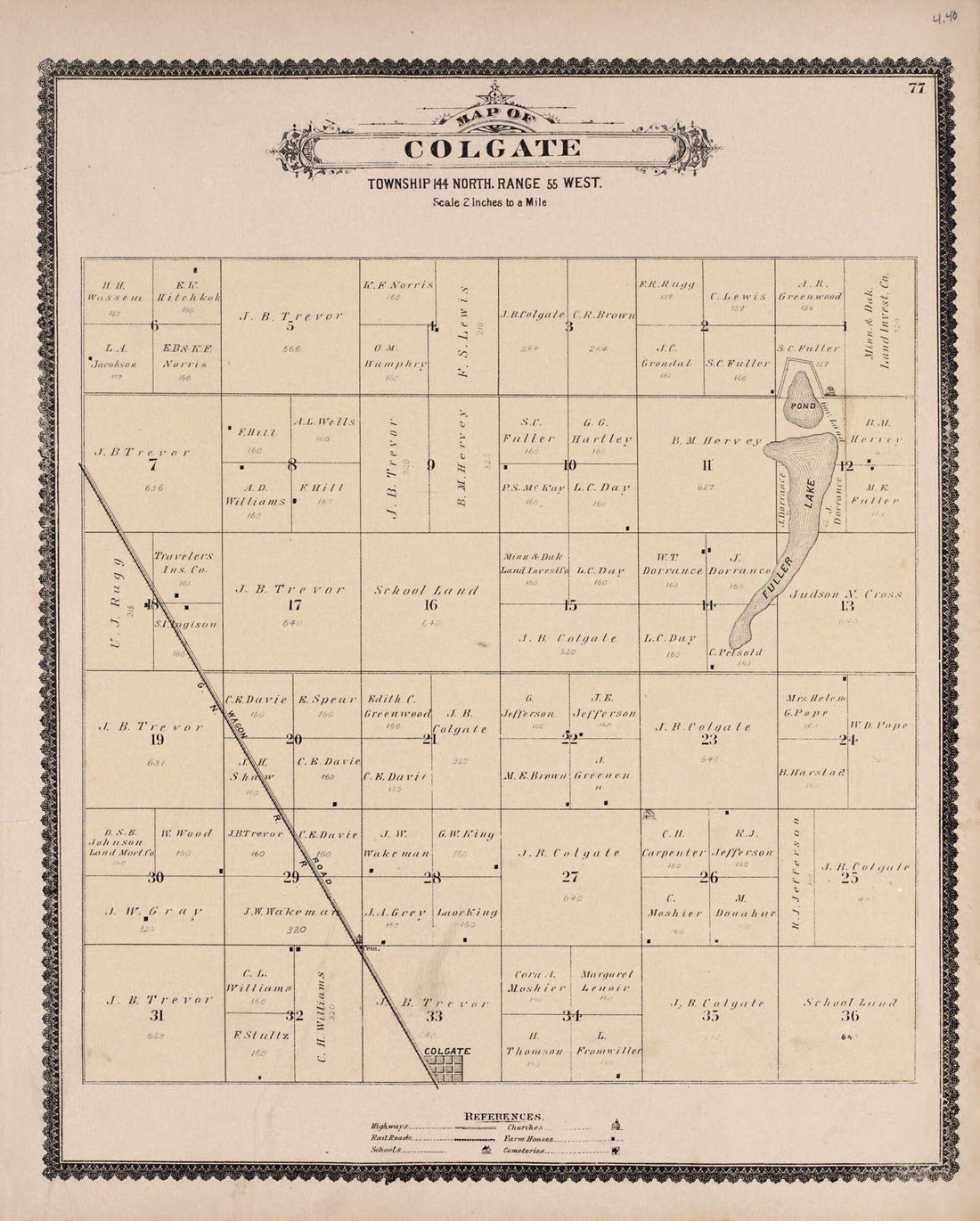 This old map of Colgate from Illustrated Historical Atlas of Traill and Steele Counties, North Dakota from 1892 was created by Wm. Wangersheim & Co in 1892