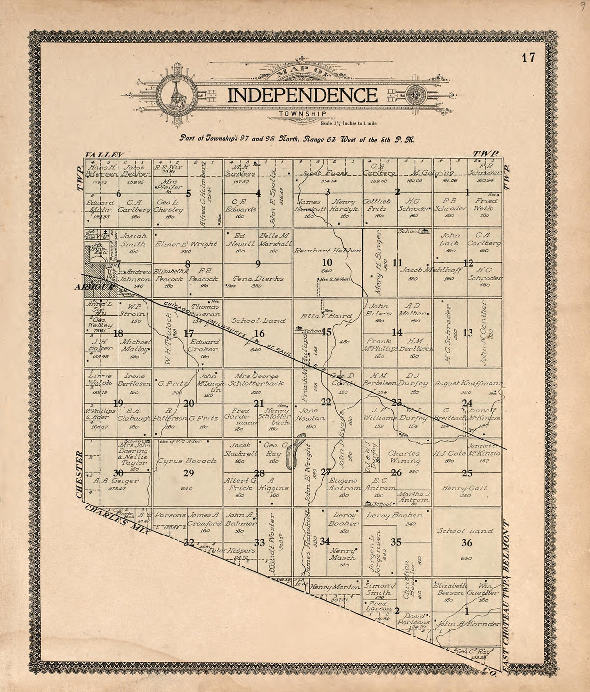 Map of Independence Township from Standard Atlas of Douglas County, South Dakota 1909 by Relic Map Company