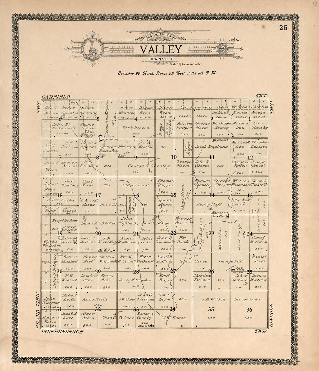 This old map of Map of Valley Township from Standard Atlas of Douglas County, South Dakota from 1909 was created by Geo. A. Ogle & Co in 1909