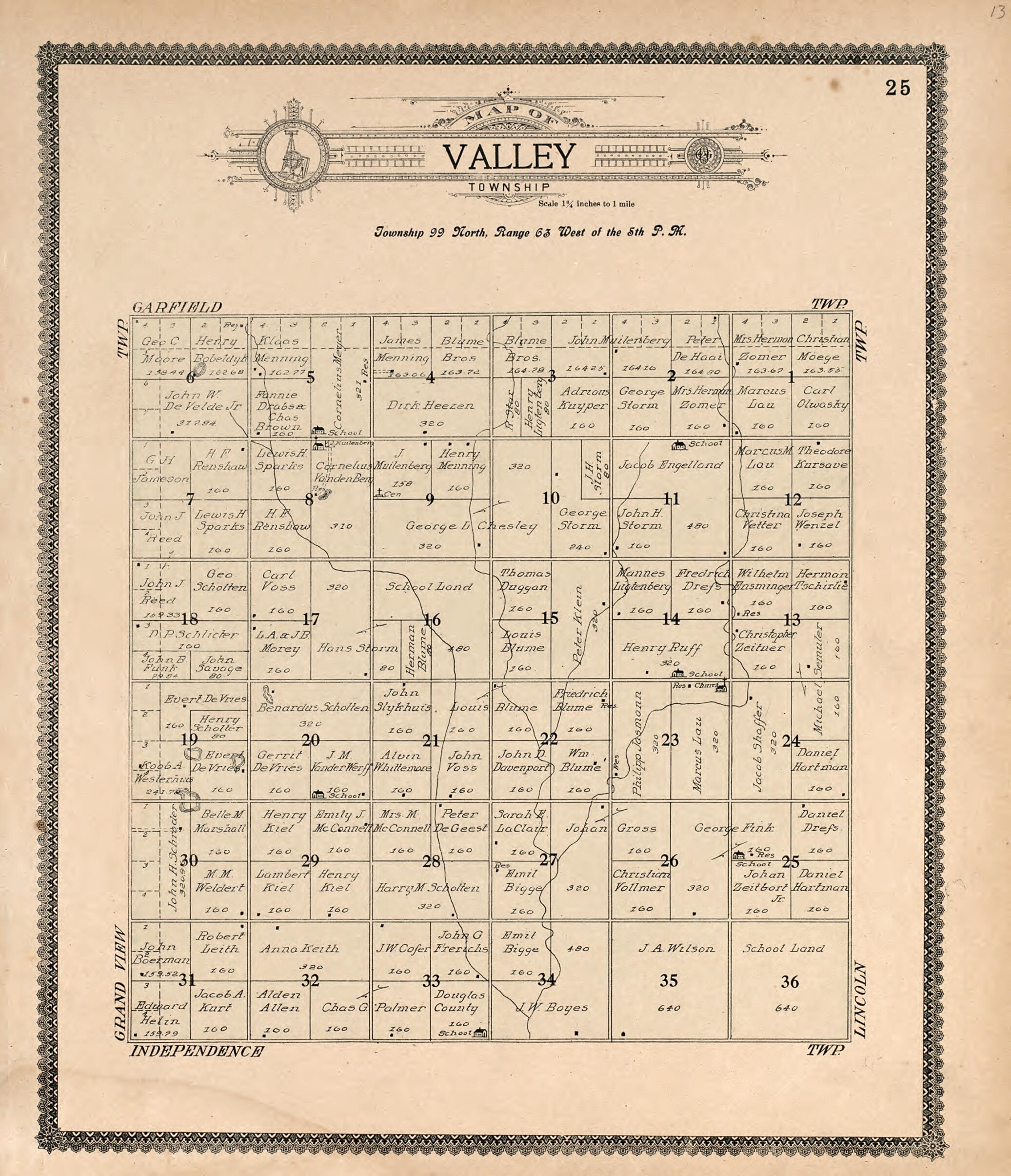 This old map of Map of Valley Township from Standard Atlas of Douglas County, South Dakota from 1909 was created by Geo. A. Ogle & Co in 1909