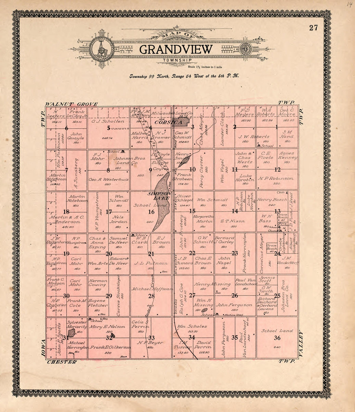 Map of Grandview Township from Standard Atlas of Douglas County, South Dakota 1909 by Relic Map Company