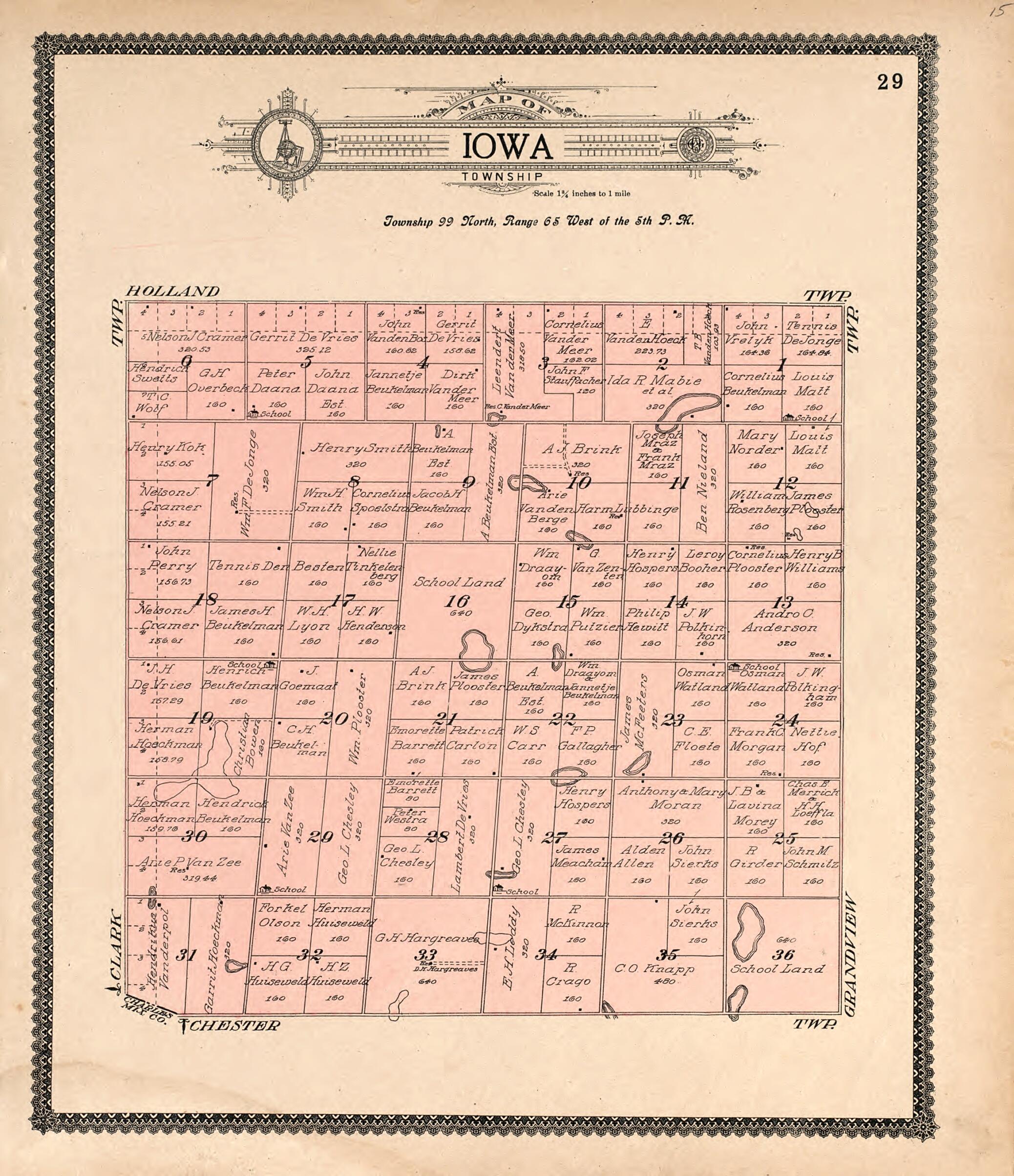 This old map of Map of Iowa Township from Standard Atlas of Douglas County, South Dakota from 1909 was created by Geo. A. Ogle & Co in 1909