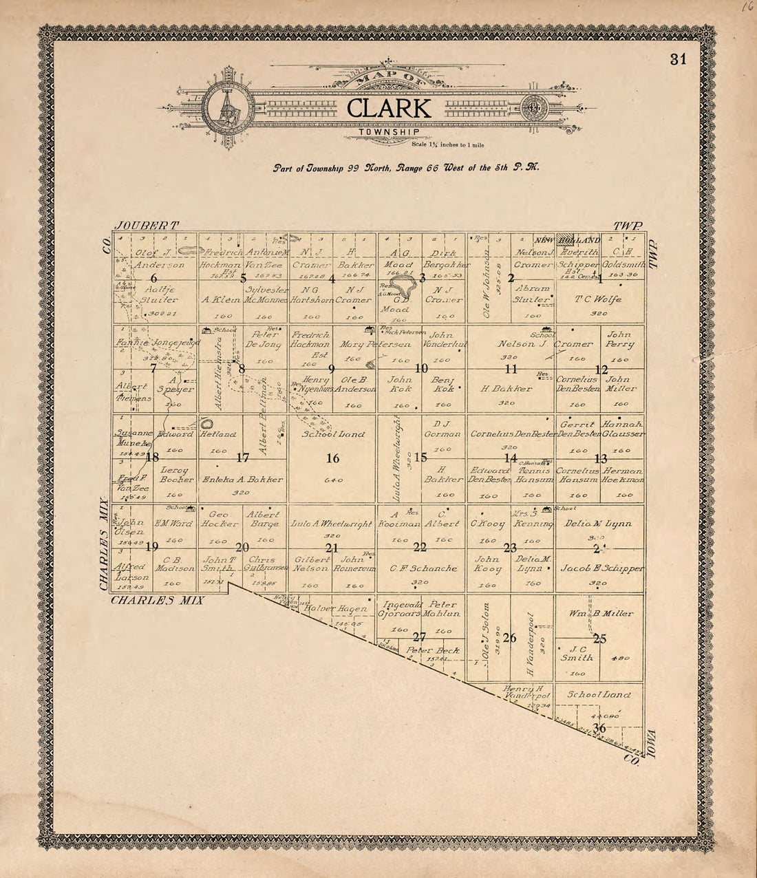 This old map of Map of Clark Township from Standard Atlas of Douglas County, South Dakota from 1909 was created by Geo. A. Ogle & Co in 1909