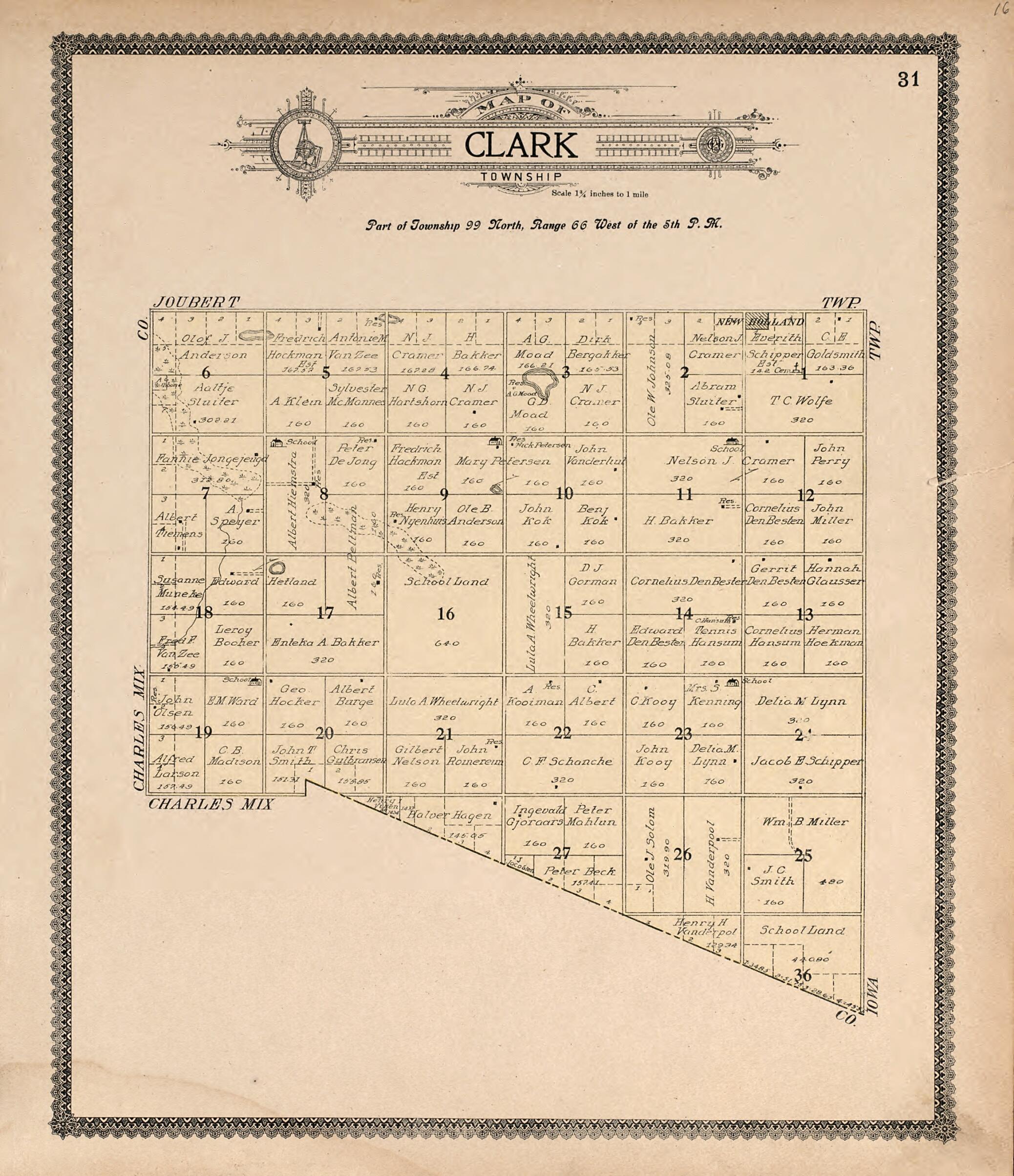 This old map of Map of Clark Township from Standard Atlas of Douglas County, South Dakota from 1909 was created by Geo. A. Ogle & Co in 1909
