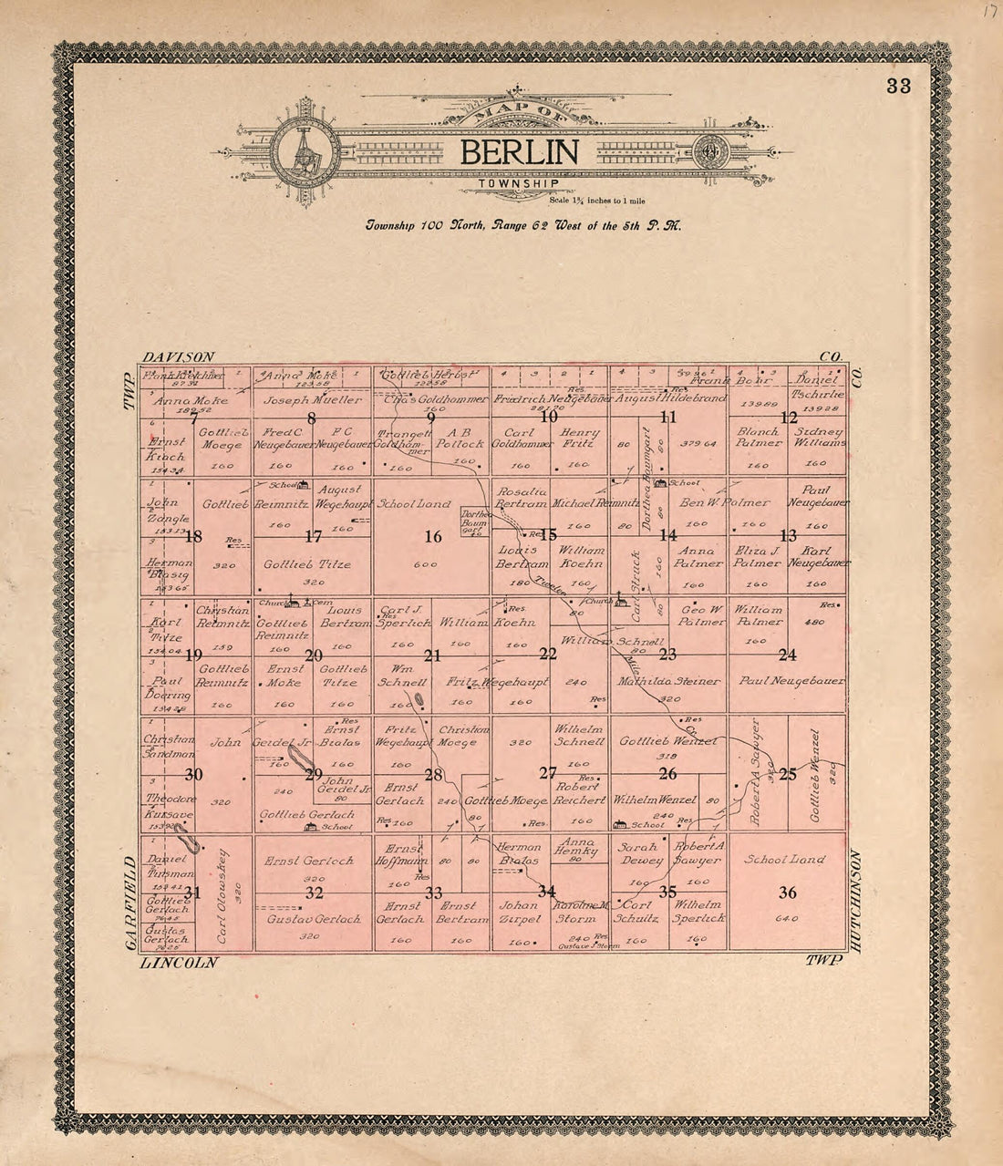 This old map of Map of Berlin Township from Standard Atlas of Douglas County, South Dakota from 1909 was created by Geo. A. Ogle & Co in 1909
