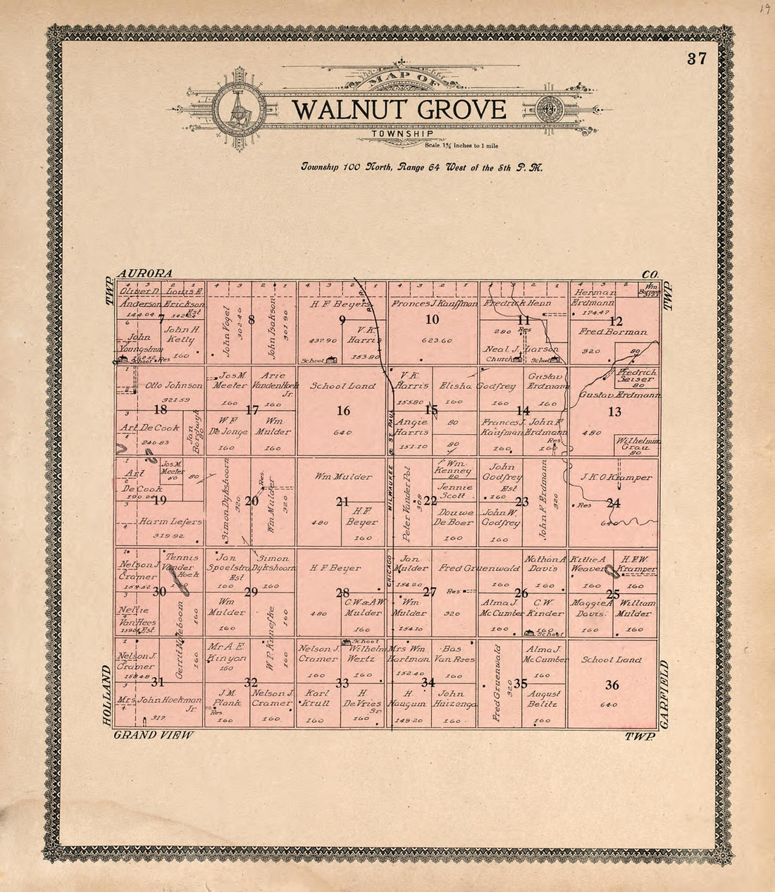 This old map of Map of Walnut Grove Township from Standard Atlas of Douglas County, South Dakota from 1909 was created by Geo. A. Ogle & Co in 1909