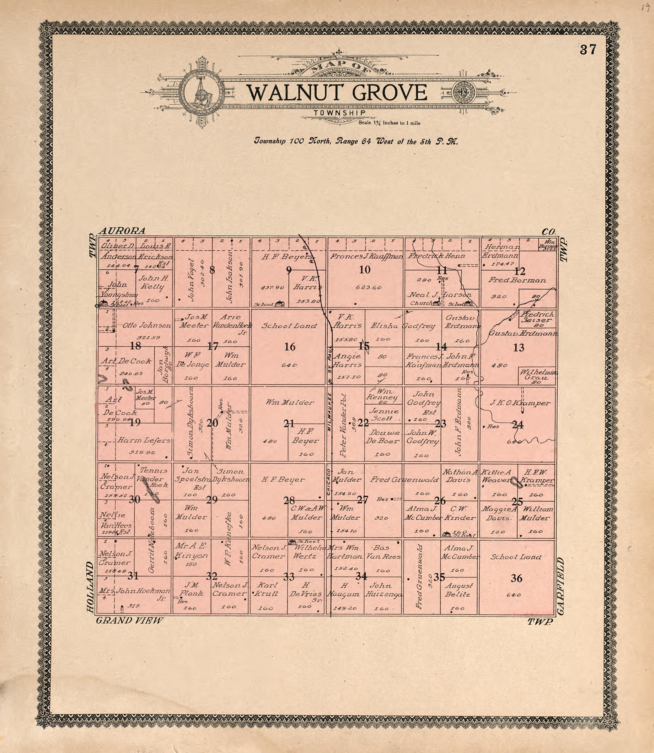 This old map of Map of Walnut Grove Township from Standard Atlas of Douglas County, South Dakota from 1909 was created by Geo. A. Ogle & Co in 1909
