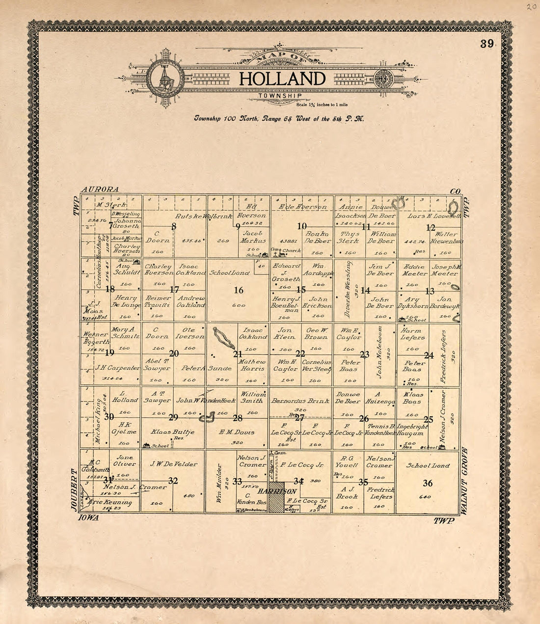 This old map of Map of Holland Township from Standard Atlas of Douglas County, South Dakota from 1909 was created by Geo. A. Ogle & Co in 1909